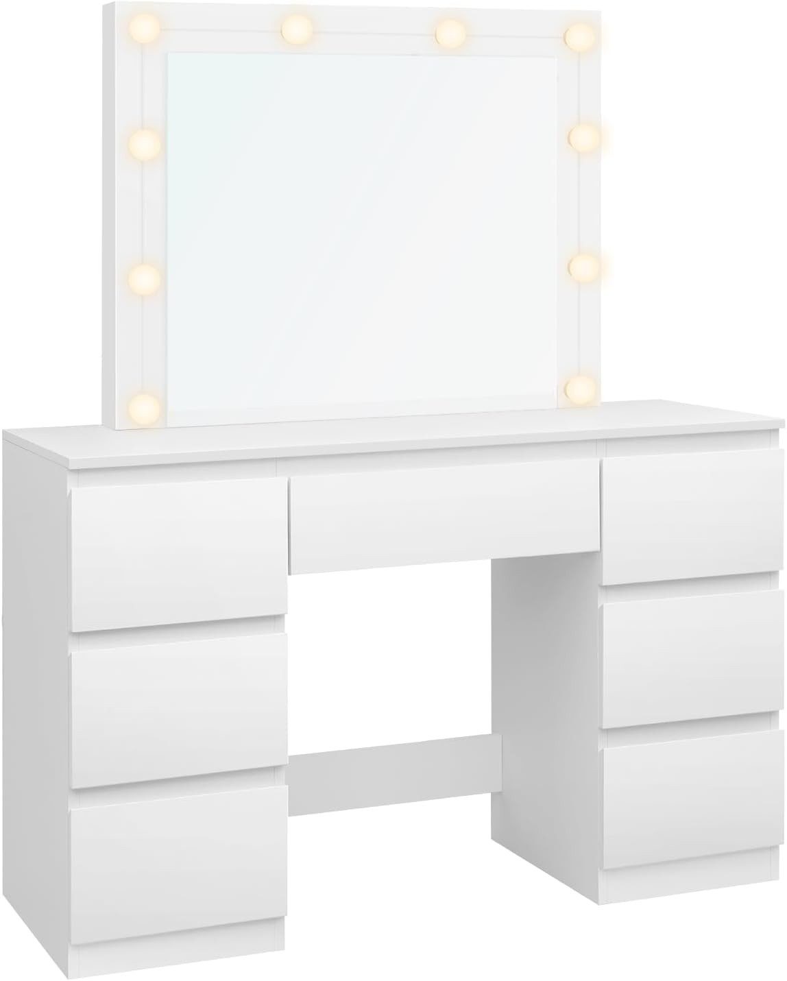 Woltu Schminktisch (1-St), mit Spiegel und LED-Beleuchtung, 7 Schubladen