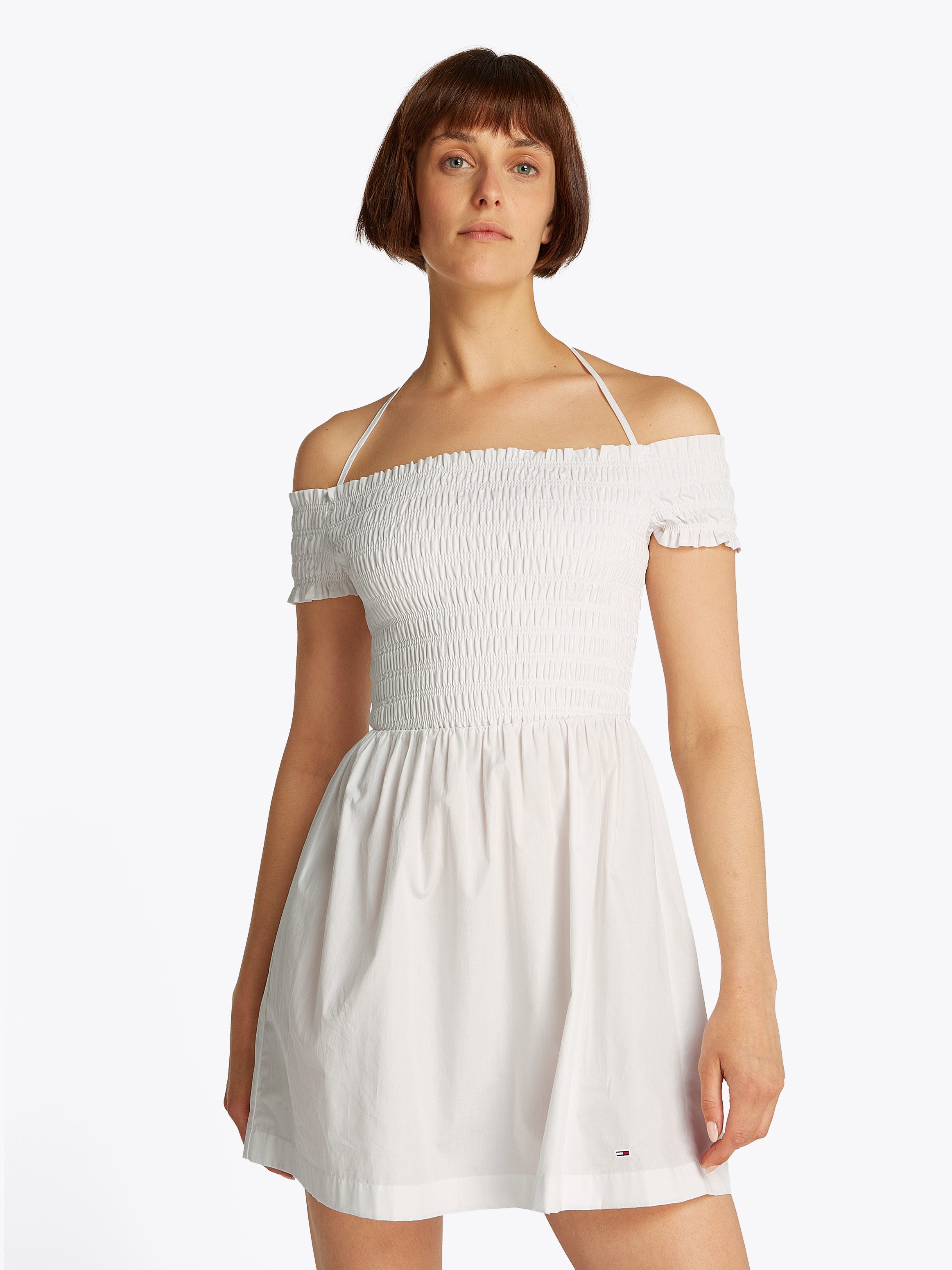 Tommy Jeans Smokkleid TJW RUCHE F&F POPLIN DRESS EXT in Smok-Optik