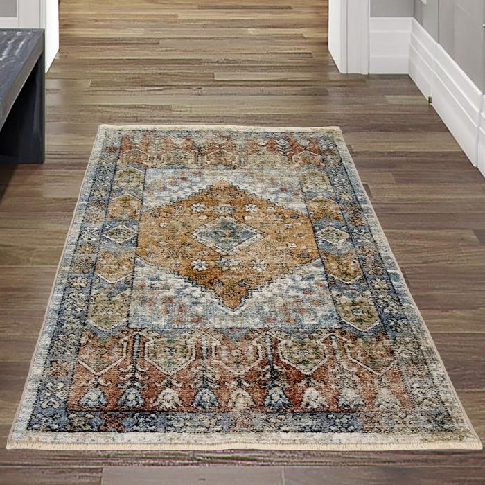 Teppich Kurzfransiger Orientalischer Teppich mit Blumen Verzierungen modern mehrfarbig Teppich-Traum rechteckig Höhe: 10 mm