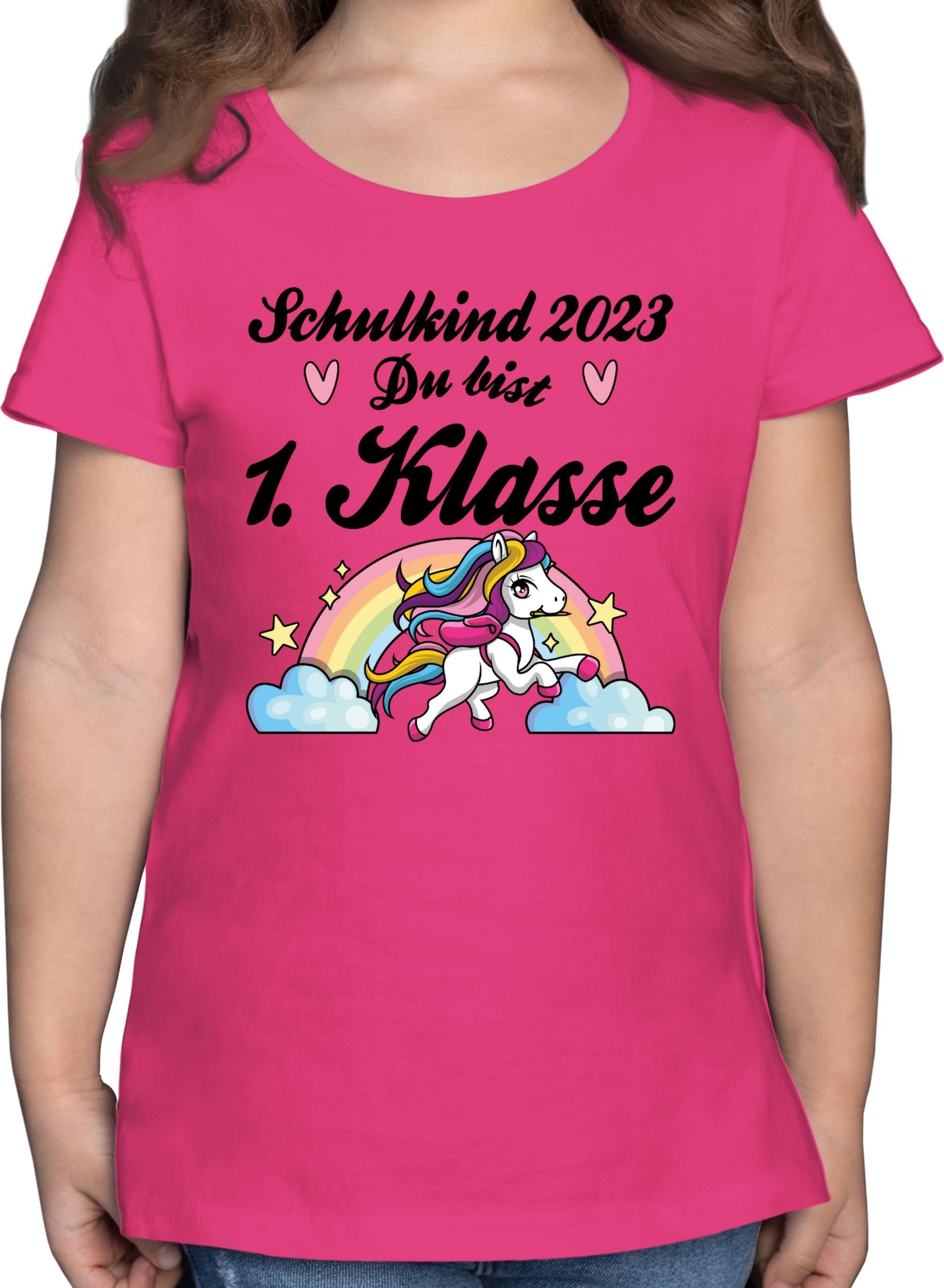 Einschulung 1 Mädchen 2023 - T-Shirt Erstklassig Pferd Fuchsia Shirtracer Schulkind bist - Du