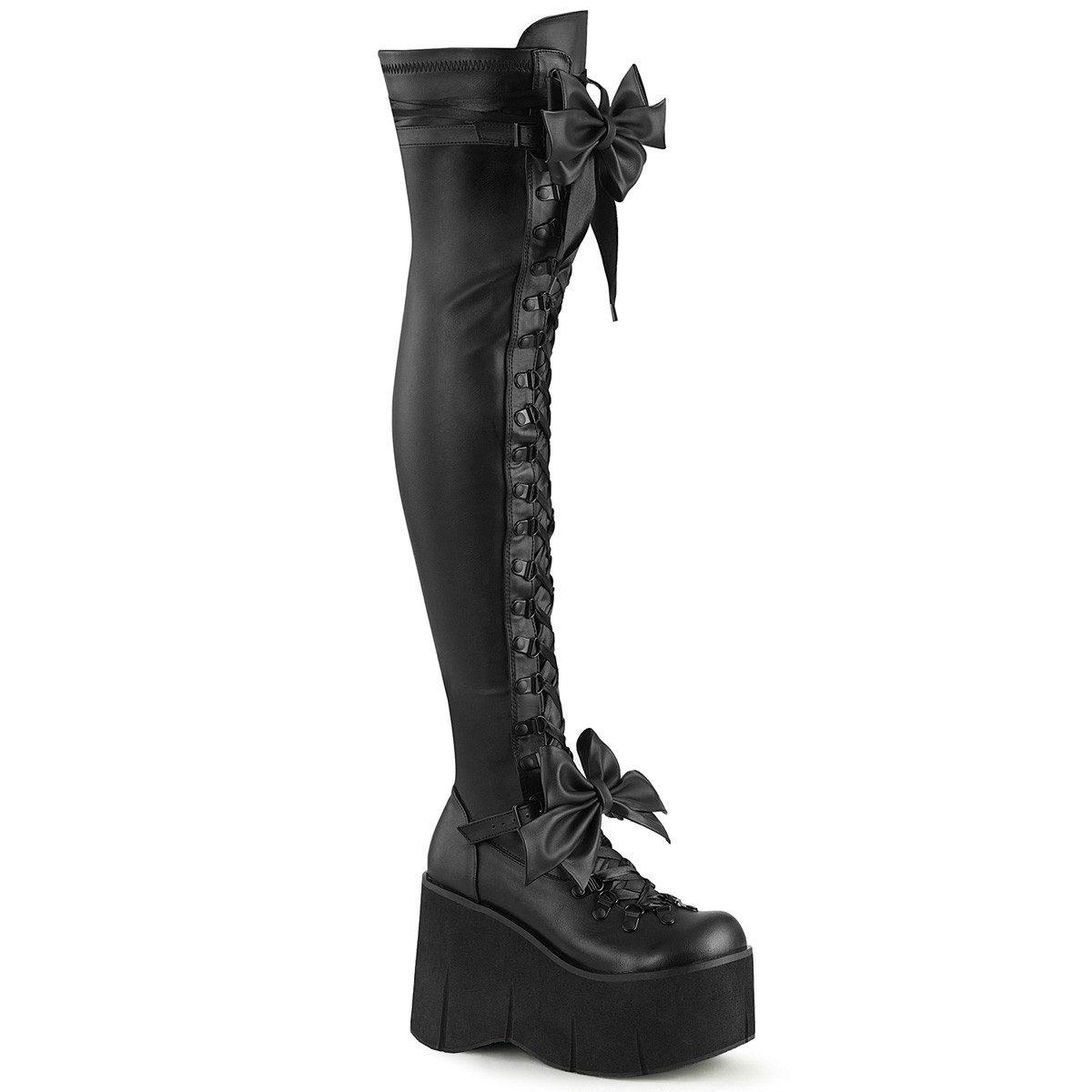 Sale KERA-303 DemoniaCult Damen Schleifen Plateauoverkneestiefel schwa High-Heel-Stiefel