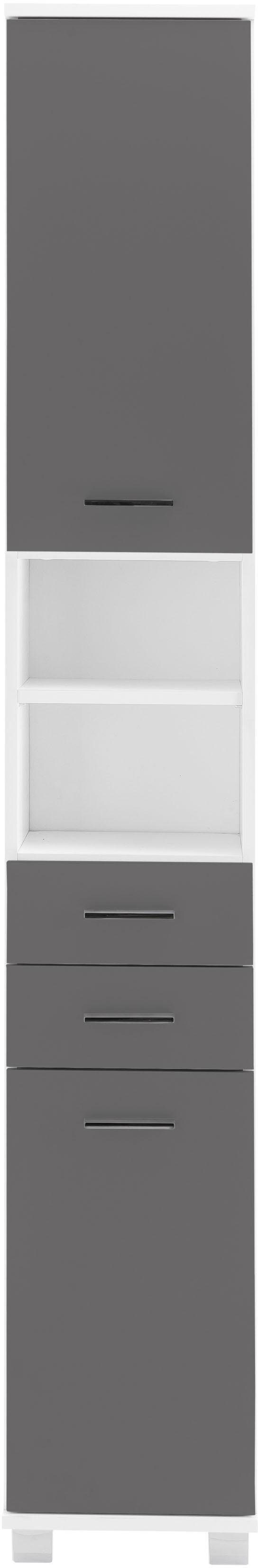Schubladen 30 Fächern Schildmeyer Hochschrank 2 2 mit cm, offenen & Breite 2 weiß/basaltgrau Lumo Türen,