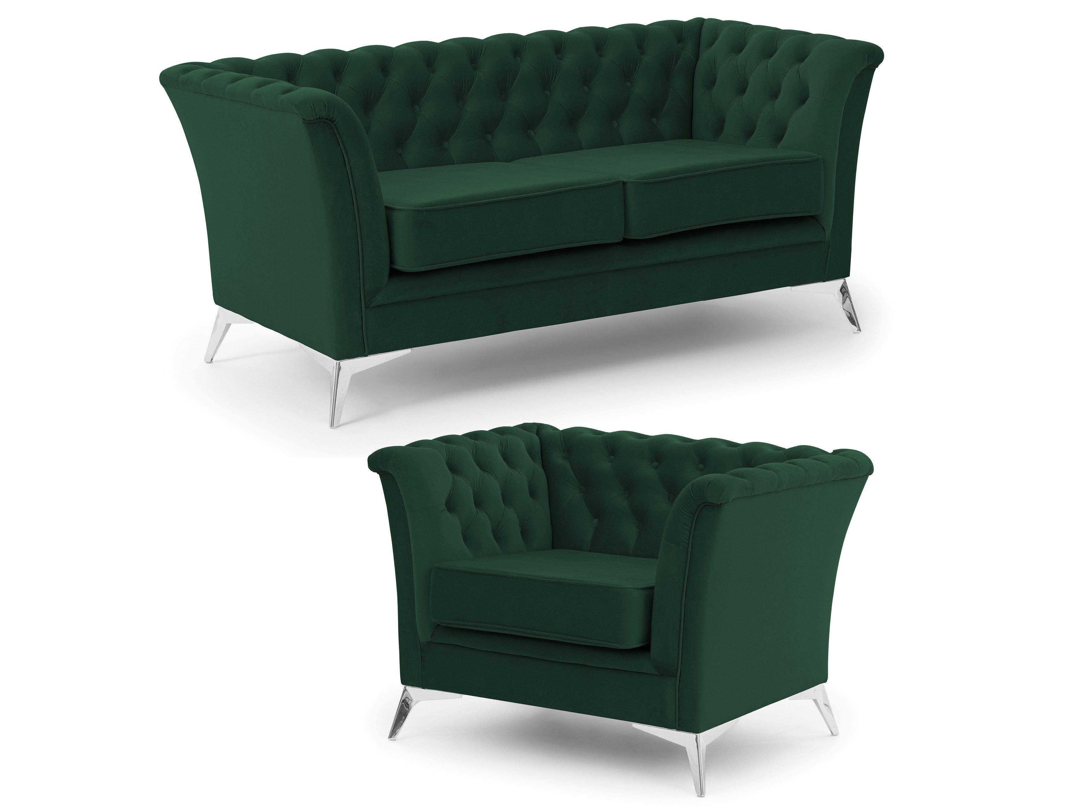 S-Style Möbel Polstergarnitur 2+1 Whitby aus Samt mit goldenen, silbernen oder schwarzen Füßen