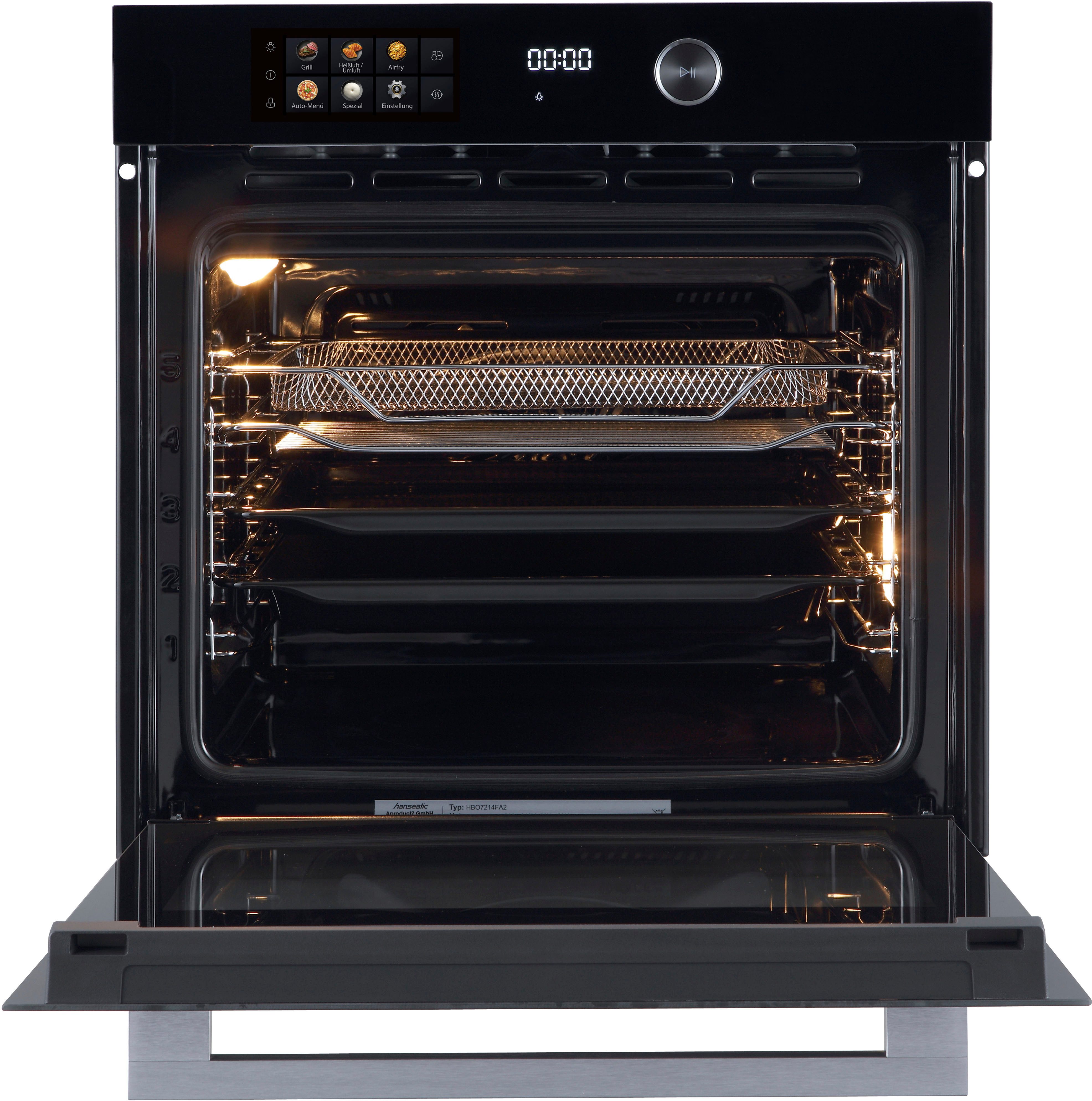 Hanseatic Einbaubackofen HBO7214FA2, mit 1-fach-Teleskopauszug, Aqua-Reinigungsfunktion, AirFry-Funktion – die gesündere Alternative zur Fritteuse