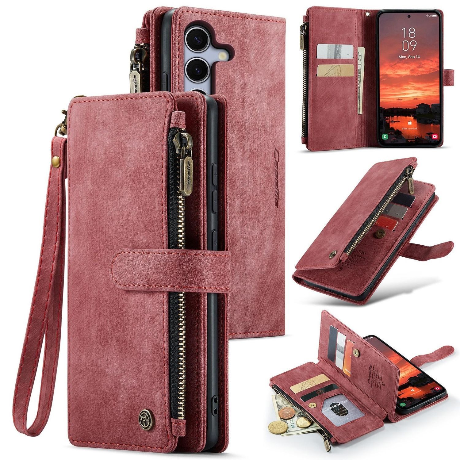 CaseMe Handyhülle Für Samsung Galaxy S25 5G Kunstleder Multifunktion Wallet Tasche Hülle, Kunst-Leder Schutz Tasche Smart Case Multifunktion