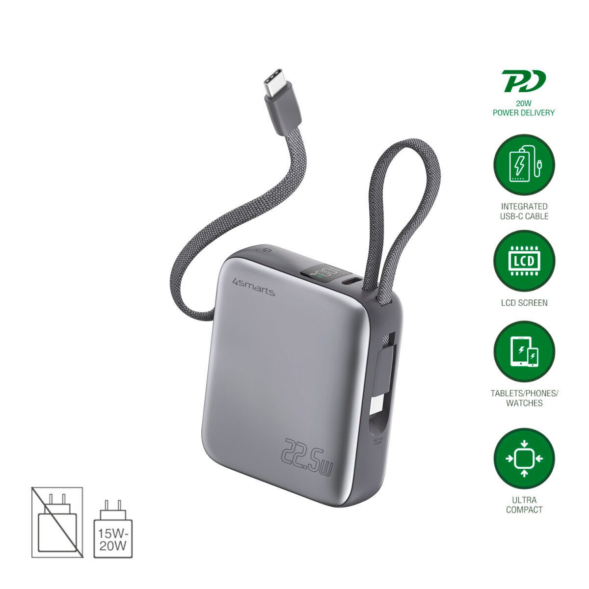 4smarts 4smarts Powerbank Pocket Dual Cord 10000mAh 22.5W, Powerbank