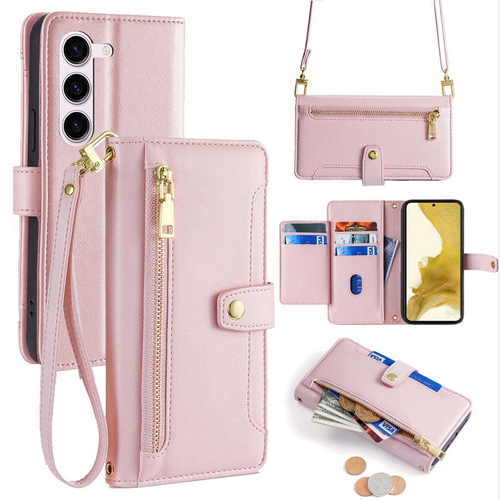 betterfon Handykette für Samsung Galaxy Modelle Leder Umhänge Hülle mit Kartenfächer, Hände frei – mit Silikonhülle & Schnur für flexiblen Alltag