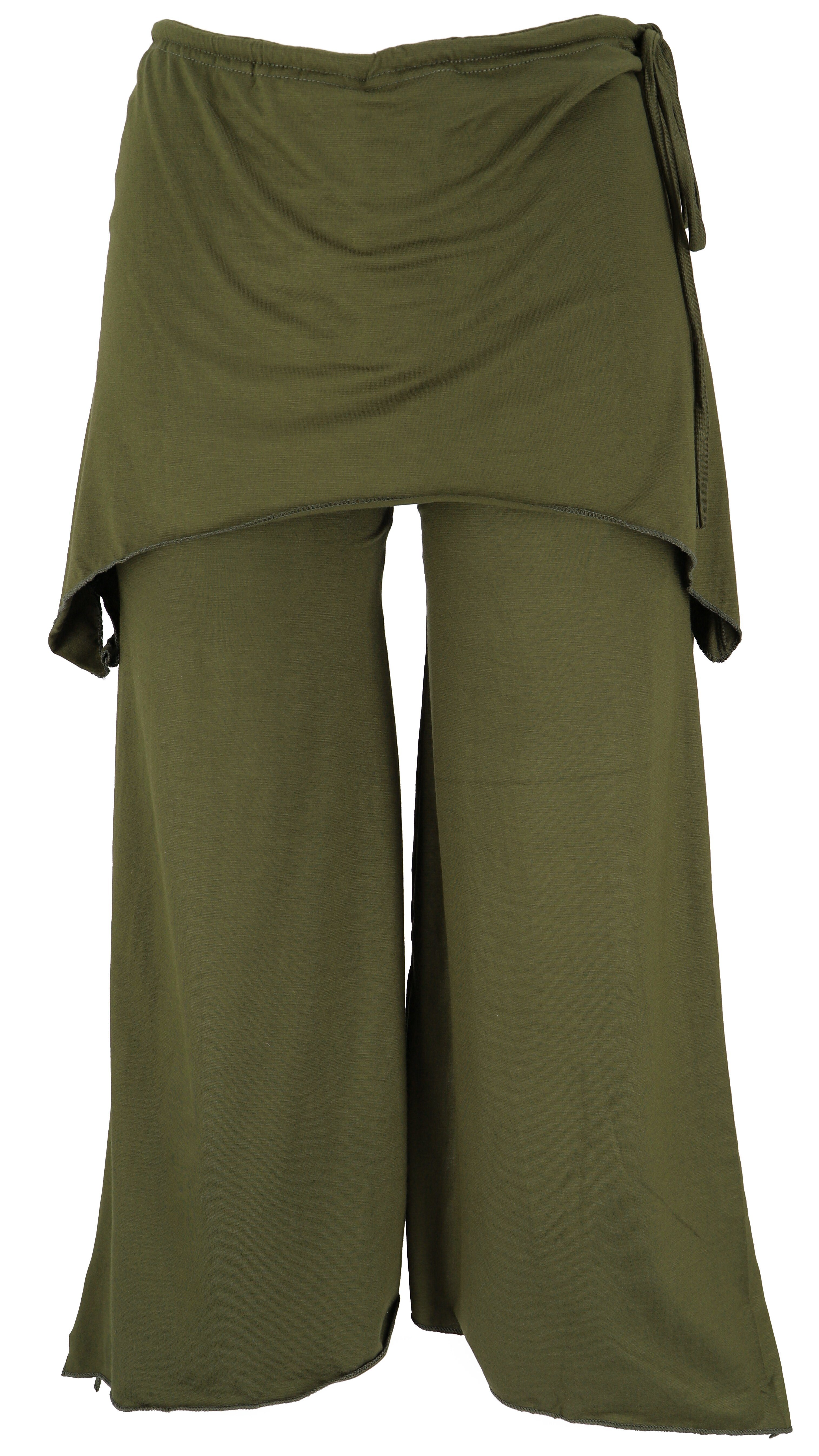 Guru-Shop Relaxhose Goa Psytrance Hose, 3/4 Sommerhose, Yogahose,.. alternative Bekleidung olive