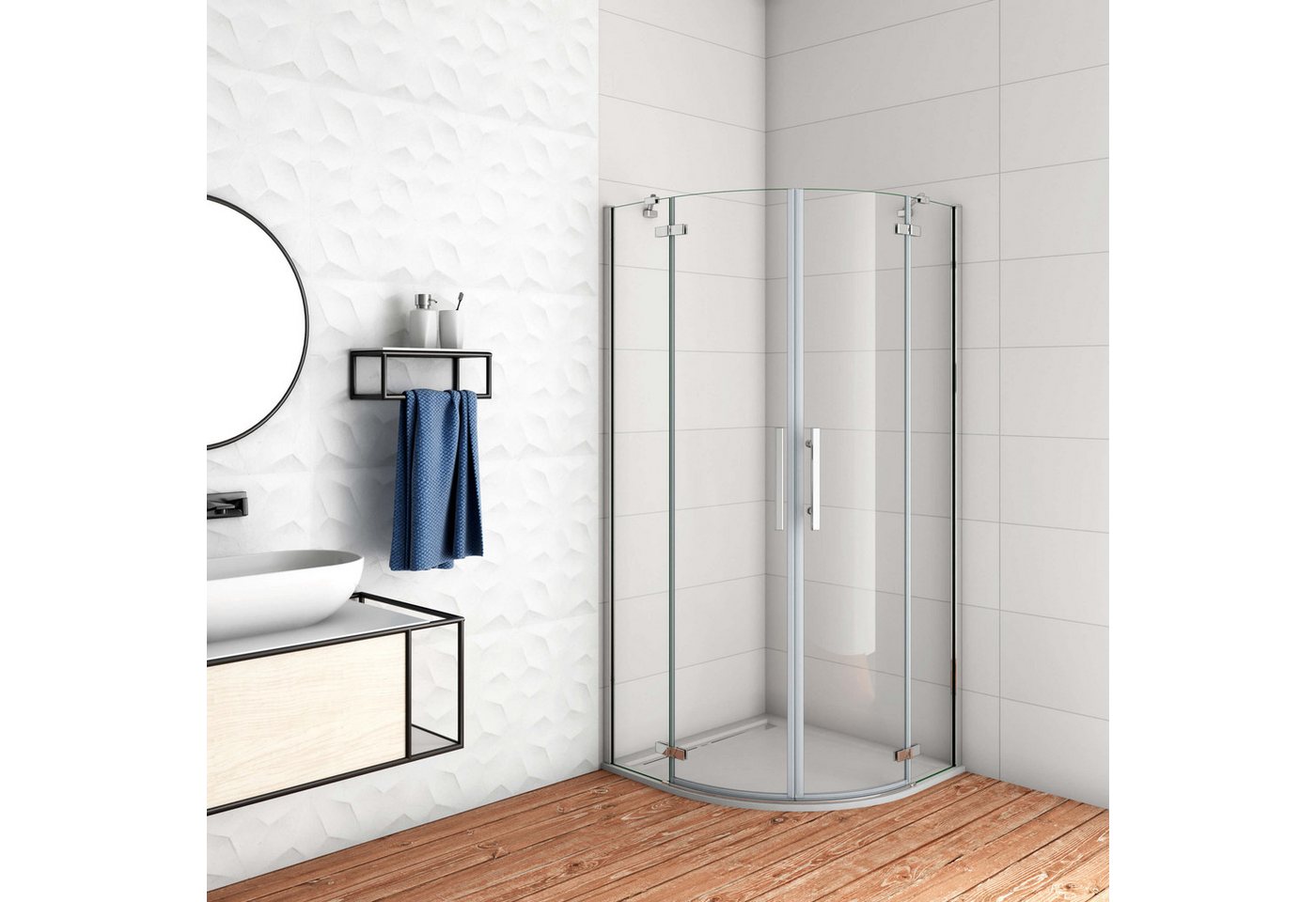 Thumbnail - AICA Runddusche Duschkabine Runddusche Duschabtrennung Scharniertür Nano Glas Dusche, BxT: 80x80 cm, 6 mm Easyclean ESG ...
