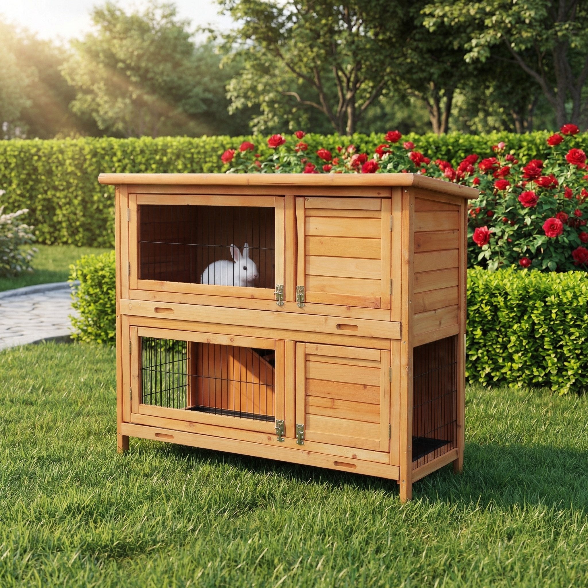 My Animal Kleintierstall XXL Hasenstall MH-20 2 Etagen & wetterbeständig, Hasenstall mit Türen - aufklappbares Dach - Kaninchenstall Käfig