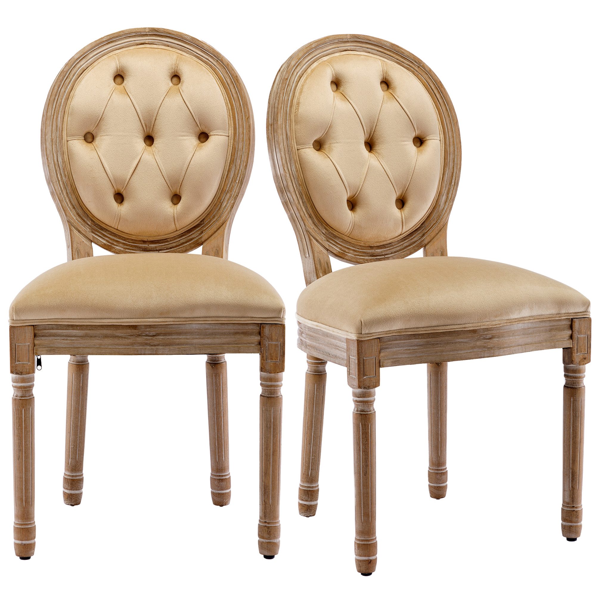 Flieks Esszimmerstuhl (2 St), 2er Set Samt Polsterstuhl mit runder Rückenlehne beige