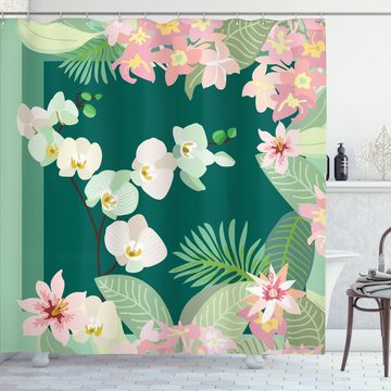 Abakuhaus Duschvorhang Moderner Digitaldruck mit 12 Haken auf Stoff Wasser Resistent Breite 175 cm, Höhe 180 cm, Orchideen Tropischen Dschungel Bouquets