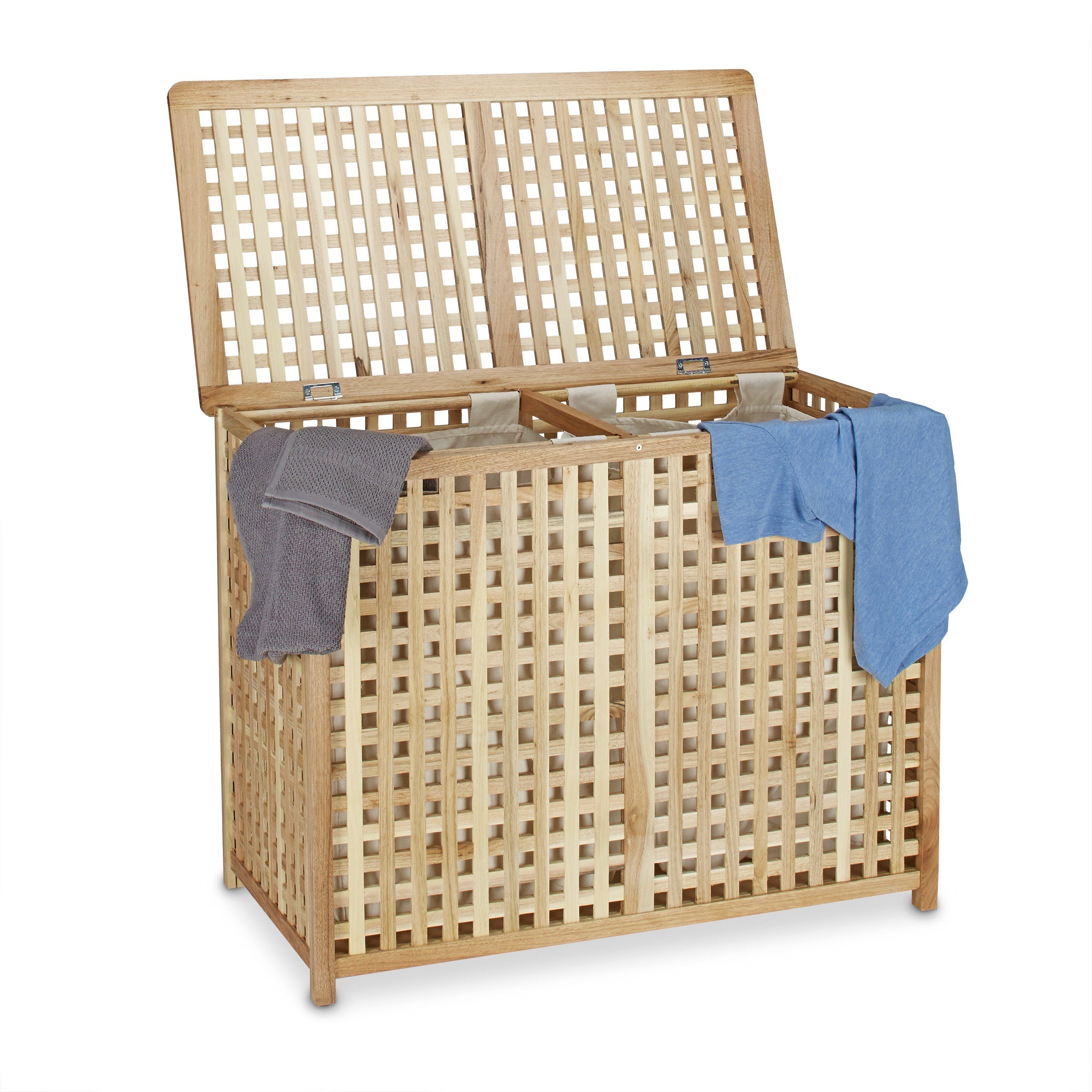 relaxdays Wäschekorb Wäschesammler Duo Walnuss günstig online kaufen