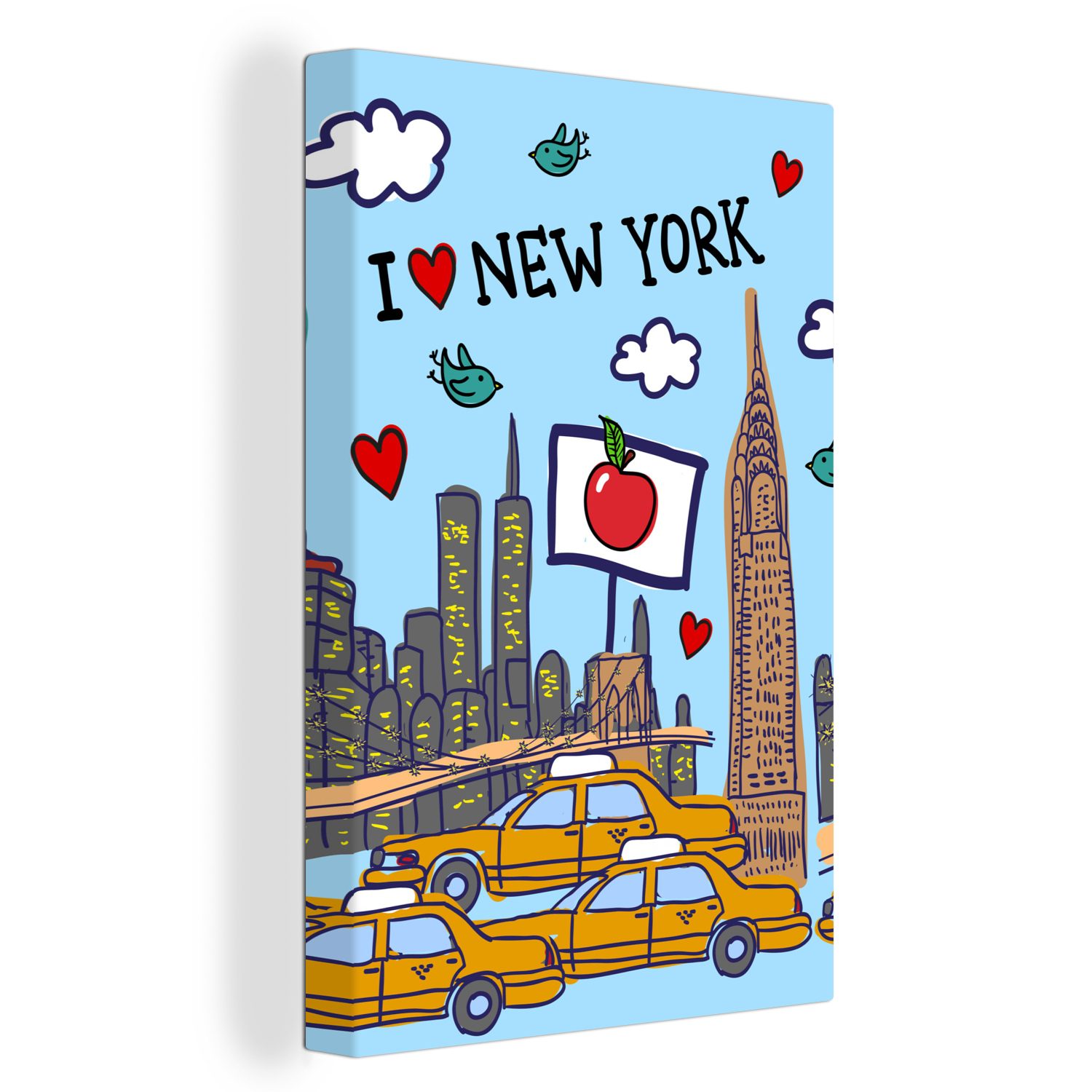 OneMillionCanvasses® Leinwandbild New York - Zeichnung - Taxi, (1 St), Leinwandbild fertig bespannt inkl. Zackenaufhänger, Gemälde, 20x30 cm