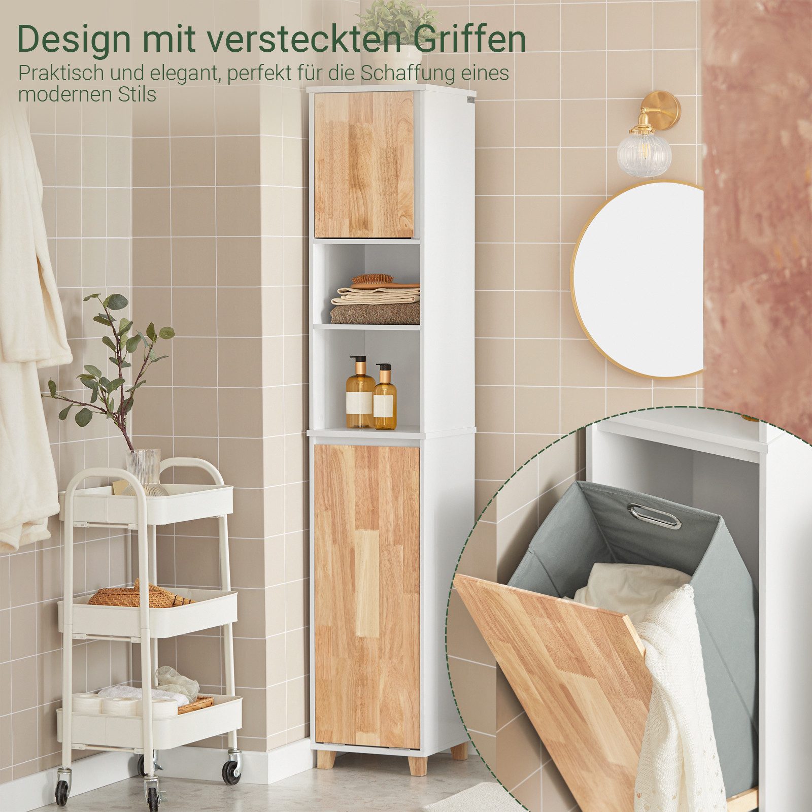 SoBuy Badezimmerschrank mit ausklappbarem Wäschesacken MDF Weiß BZR74-W günstig online kaufen