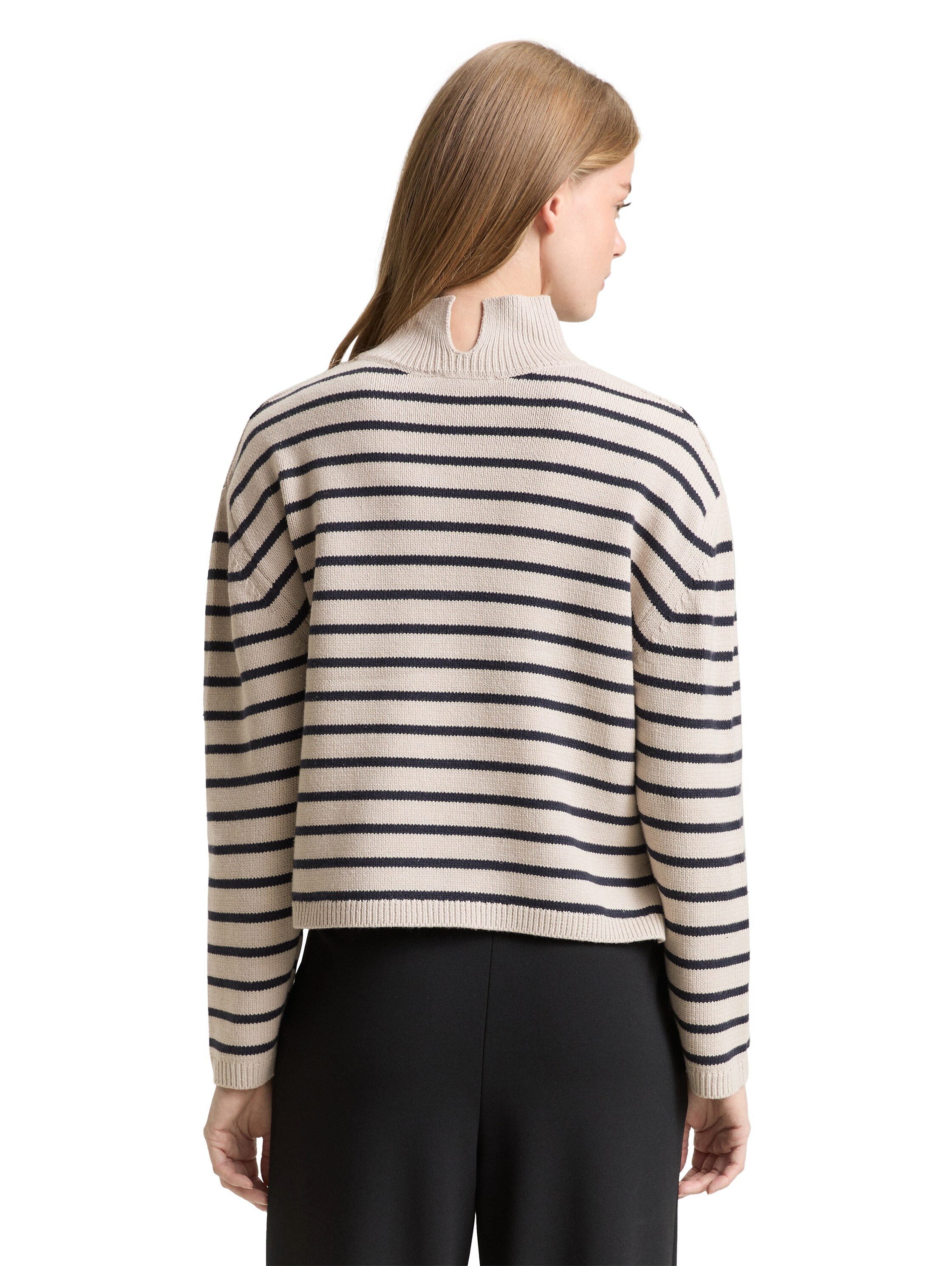 TOM TAILOR Denim Strickpullover im Streifen-Design und mit Stehkragen günstig online kaufen