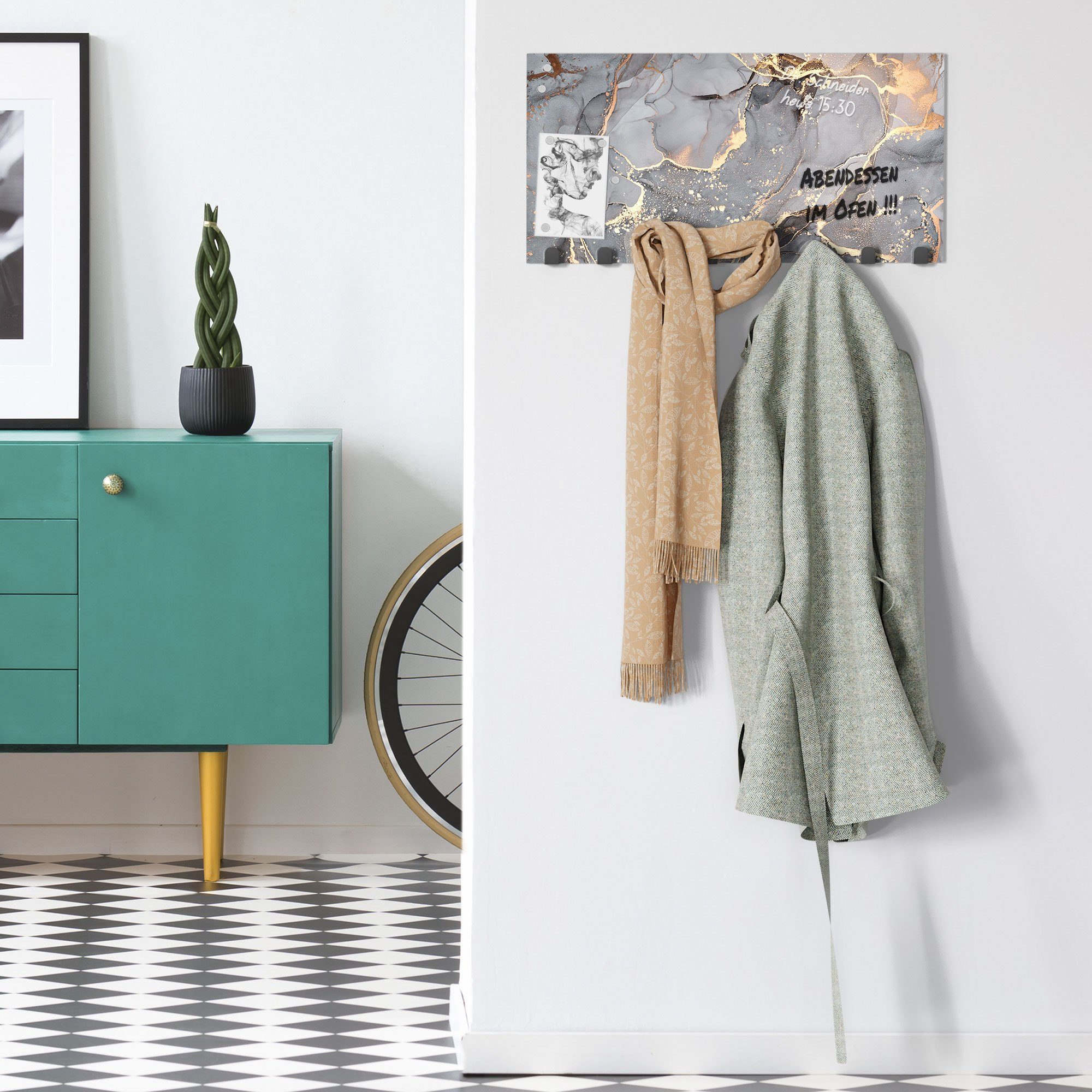 DEQORI Kleiderhaken 'Elegantes Marmormuster', Glas Garderobe Paneel magnetisch beschreibbar