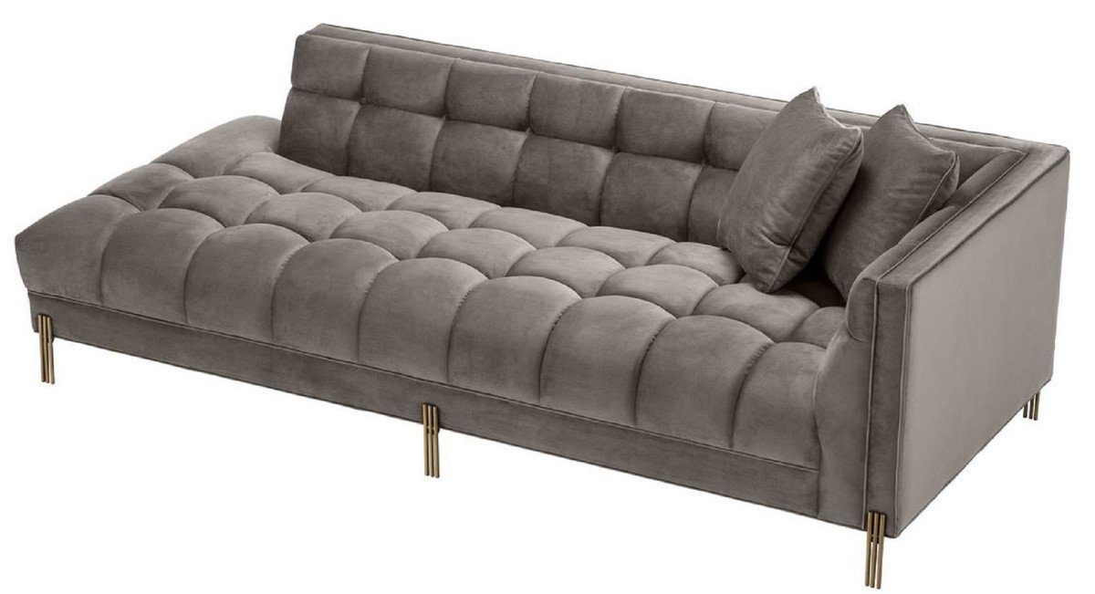 Casa Padrino Loungesofa Luxus 223 Lounge und Greige x / 68 Grau mit 2 edlem x Sofa - - H. Rechtsseitiges Samtsoff Sofa Wohnzimmer 95 Messingfarben cm Kissen