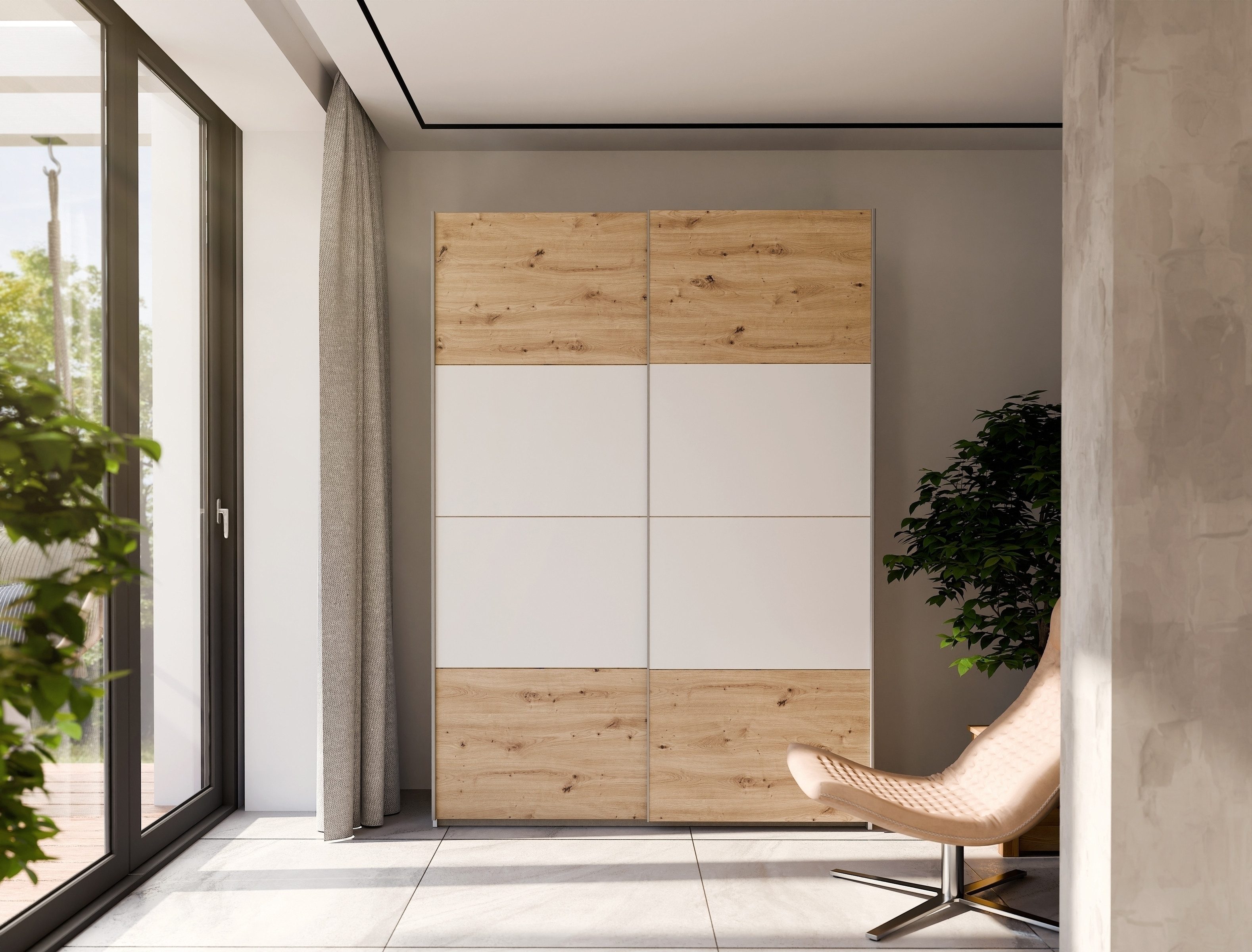 FORTE Schiebetürenschrank in Weiss / Artisan Eiche - 150,1x210,5x61,2cm B/H/T