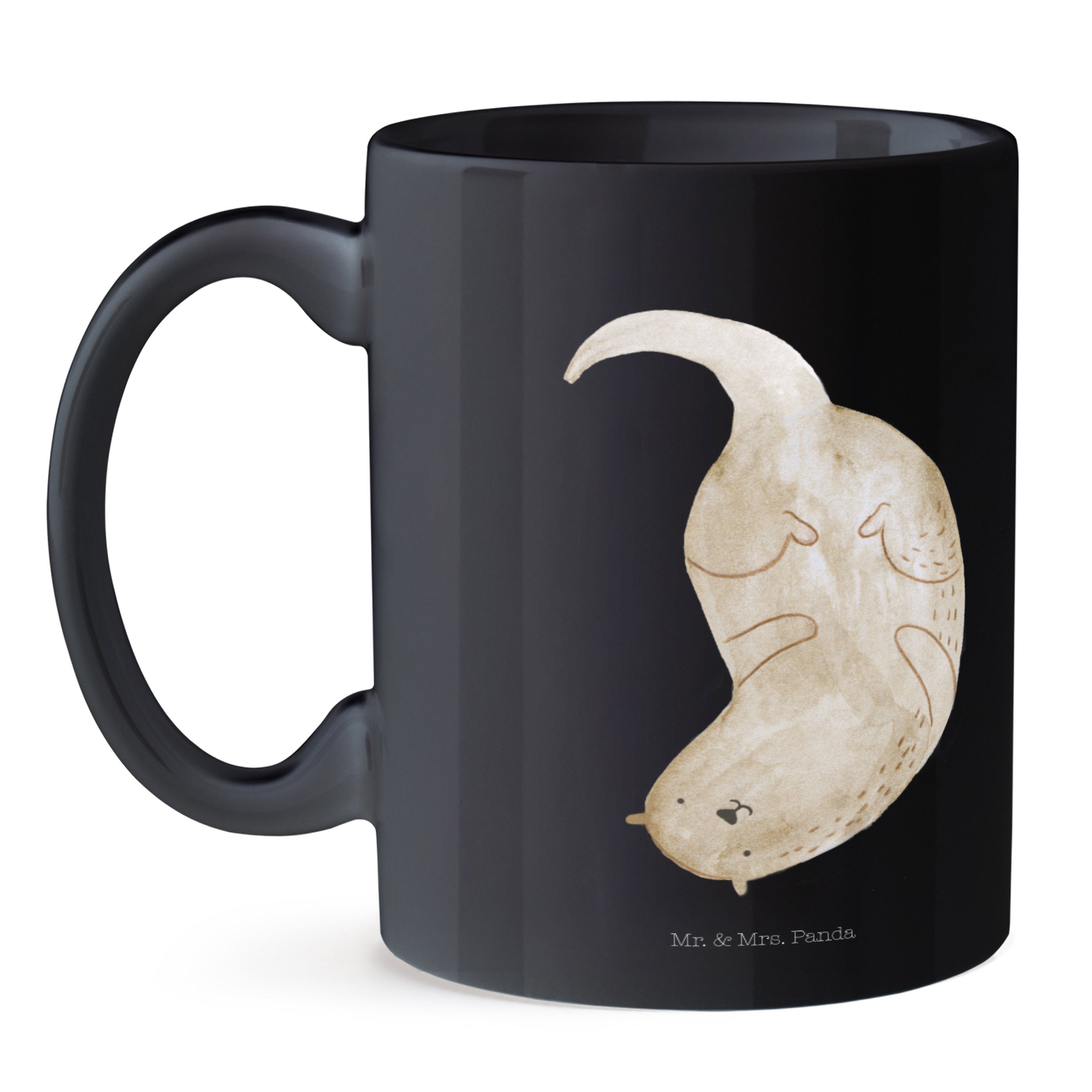 Schwarz & Tasse, Mrs. Büro Panda Tasse Geschenk, - - Otter Schwarz kopfüber Seeotter, niedlich, Keramik Mr.