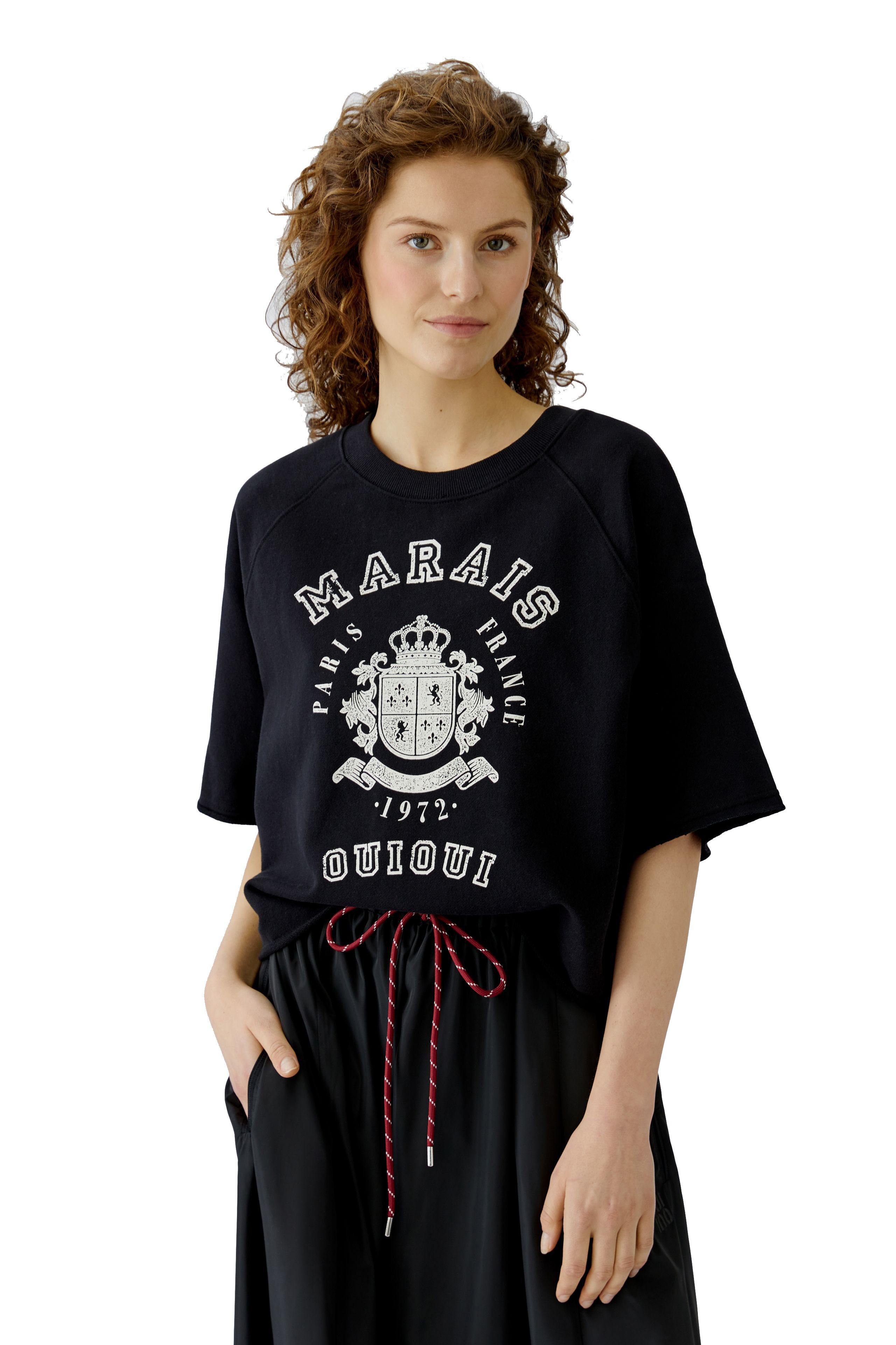 Oui Sweatshirt Oui Leichtes Sweatshirt Oversized - schwarz (1-tlg)