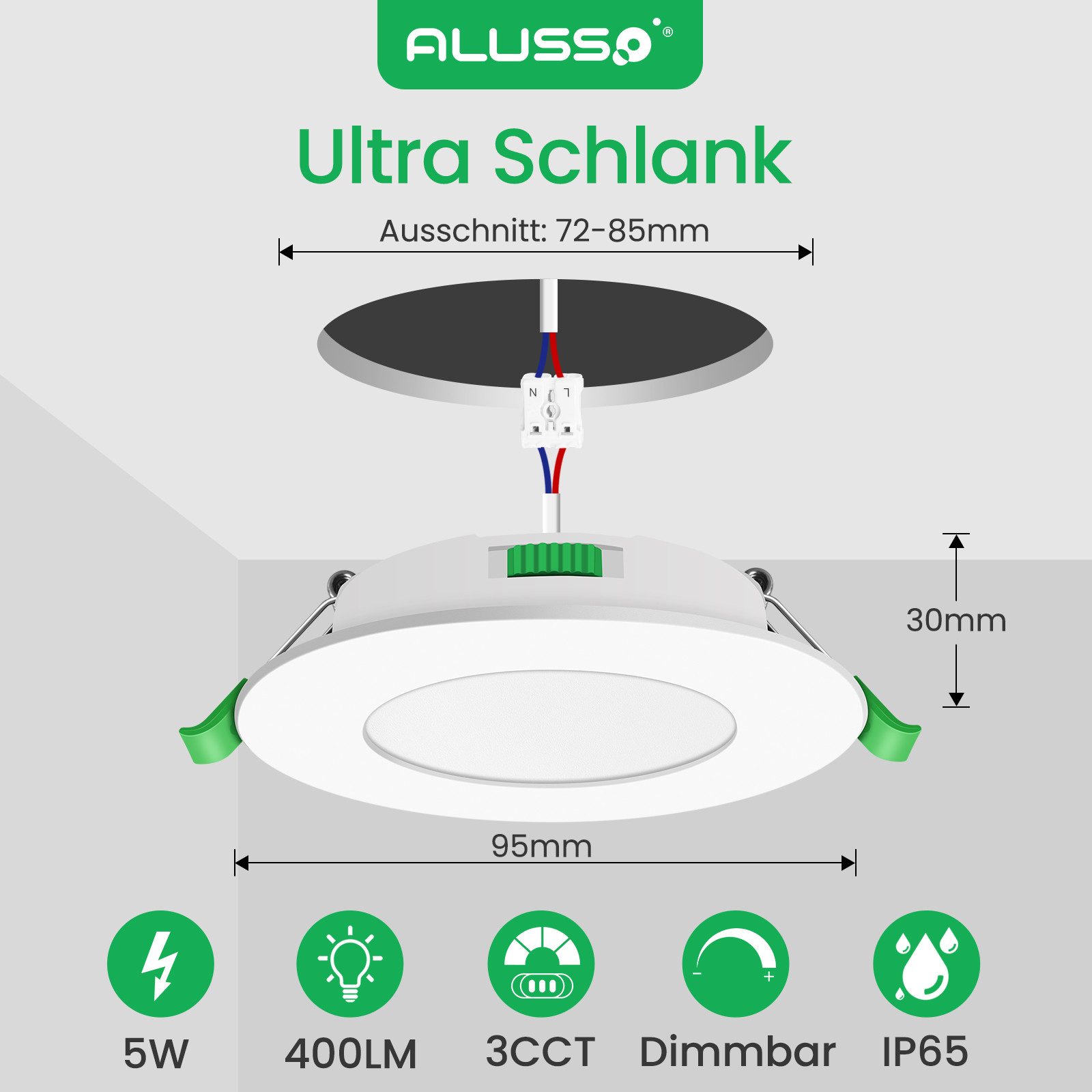 ALUSSO LED Einbaustrahler 6er-Set, 230 V Flach, IP65 LED Spots für Bad, 5 W günstig online kaufen