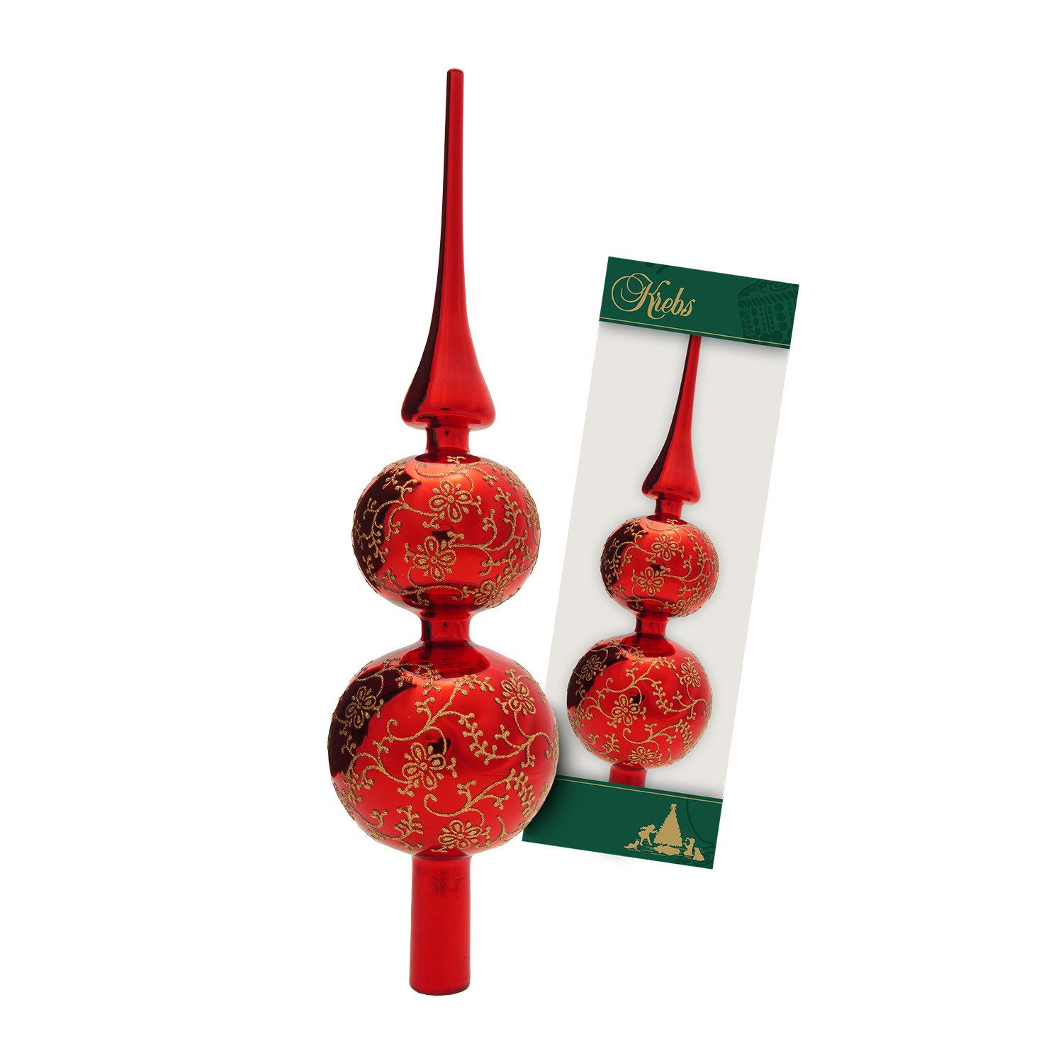 Krebs Glas Lauscha Christbaumspitze Glasspitze - Rot glänzend mit Rankendek günstig online kaufen