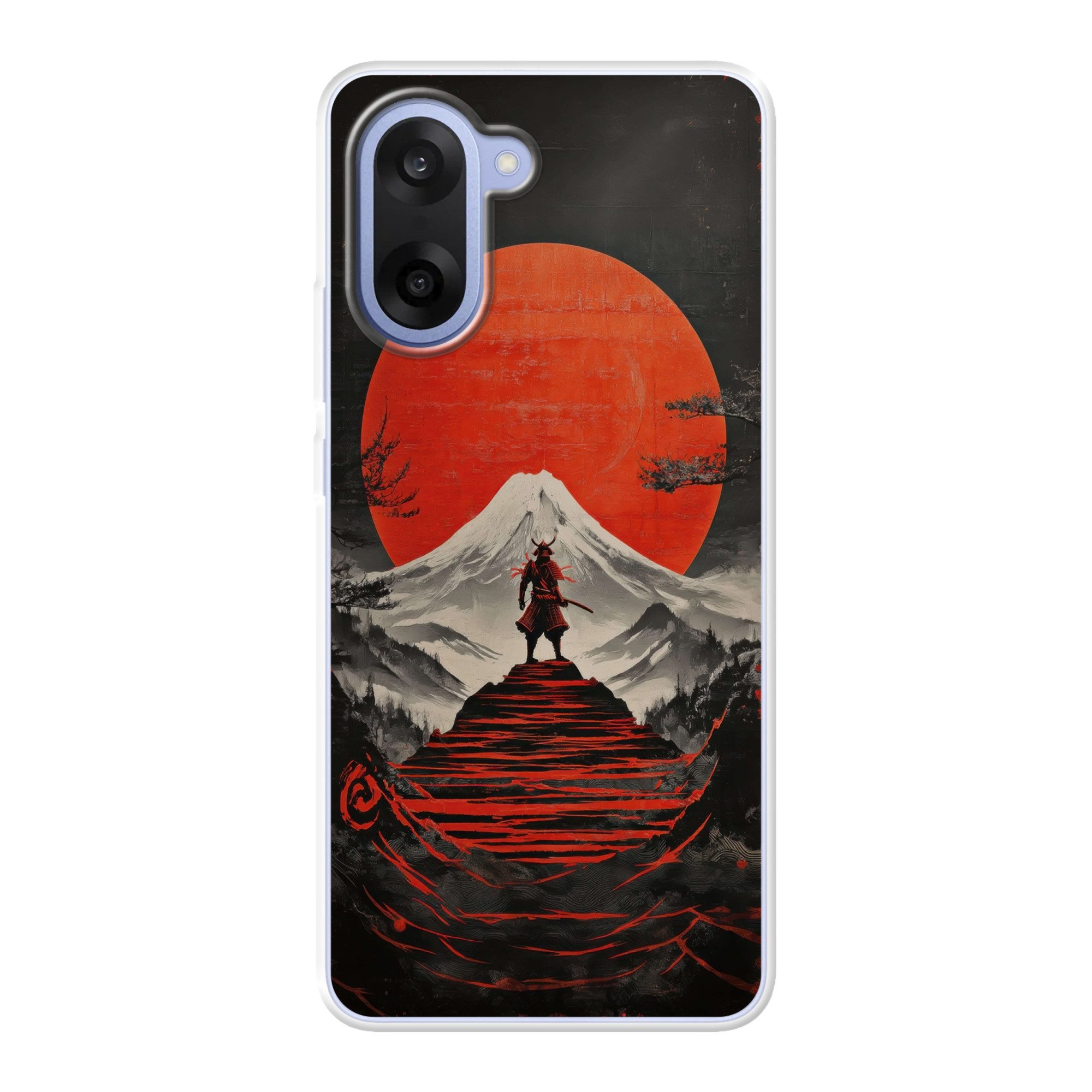 MuchoWow Handyhülle für OnePlus Nord CE5 Krieger - Rote Stufen - Sonne - Berg, Phone Case, Silikon, Schutzhülle Dünn