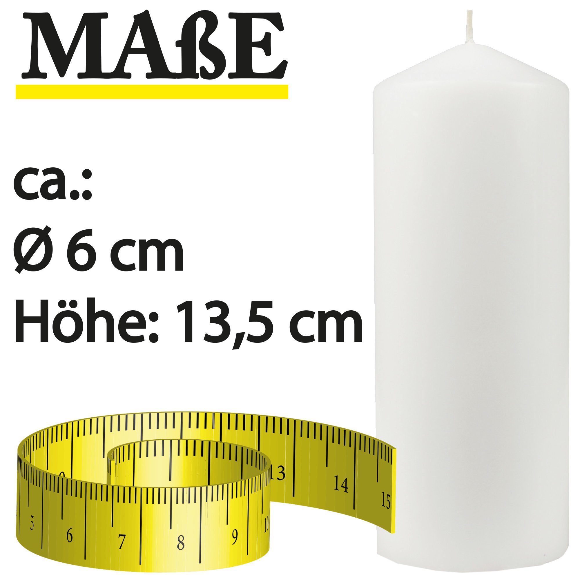 (3-tlg), Weiß - 13,5cm HS Stumpenkerze Candle Wachskerzen Ø6cm x Farben vielen Blockkerze in Kerze
