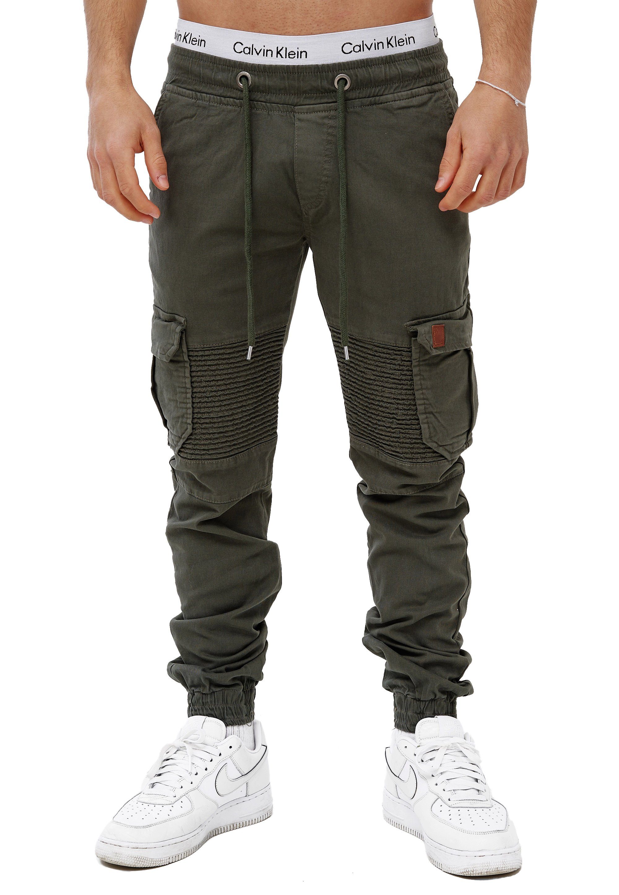 Freizeit 1-tlg) (Chino Khaki Straight-Jeans OneRedox Cargohose Business Streetwear, H-3414 Casual