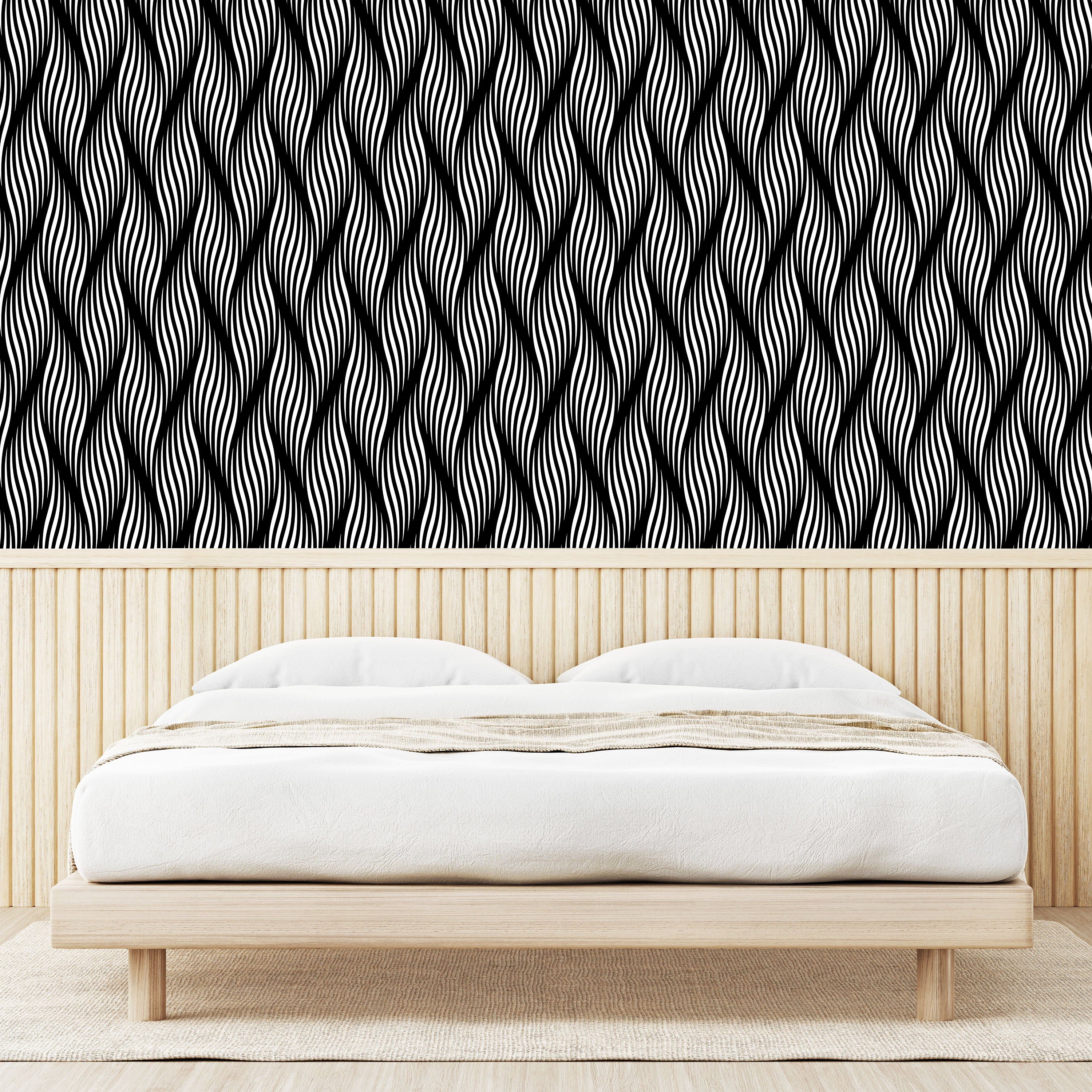 Abakuhaus Vinyltapete selbstklebendes Wohnzimmer Küchenakzent, Moderne Streifen wirbelnde Linien Wirkung