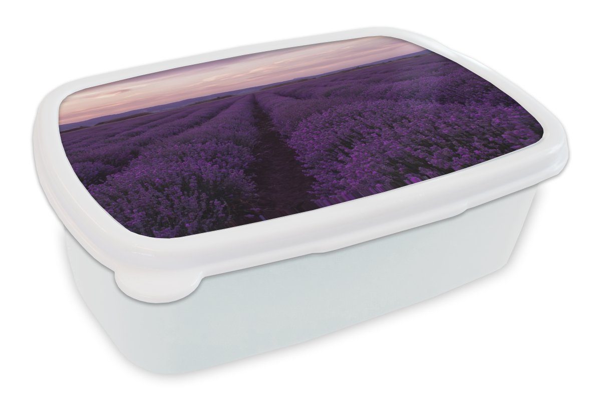 Brotbox Lunchbox Jungs Lavendel (2-tlg), - weiß MuchoWow - Kunststoff, Kinder für und für Blumen - Brotdose, Mädchen und Erwachsene, Lila Natur,