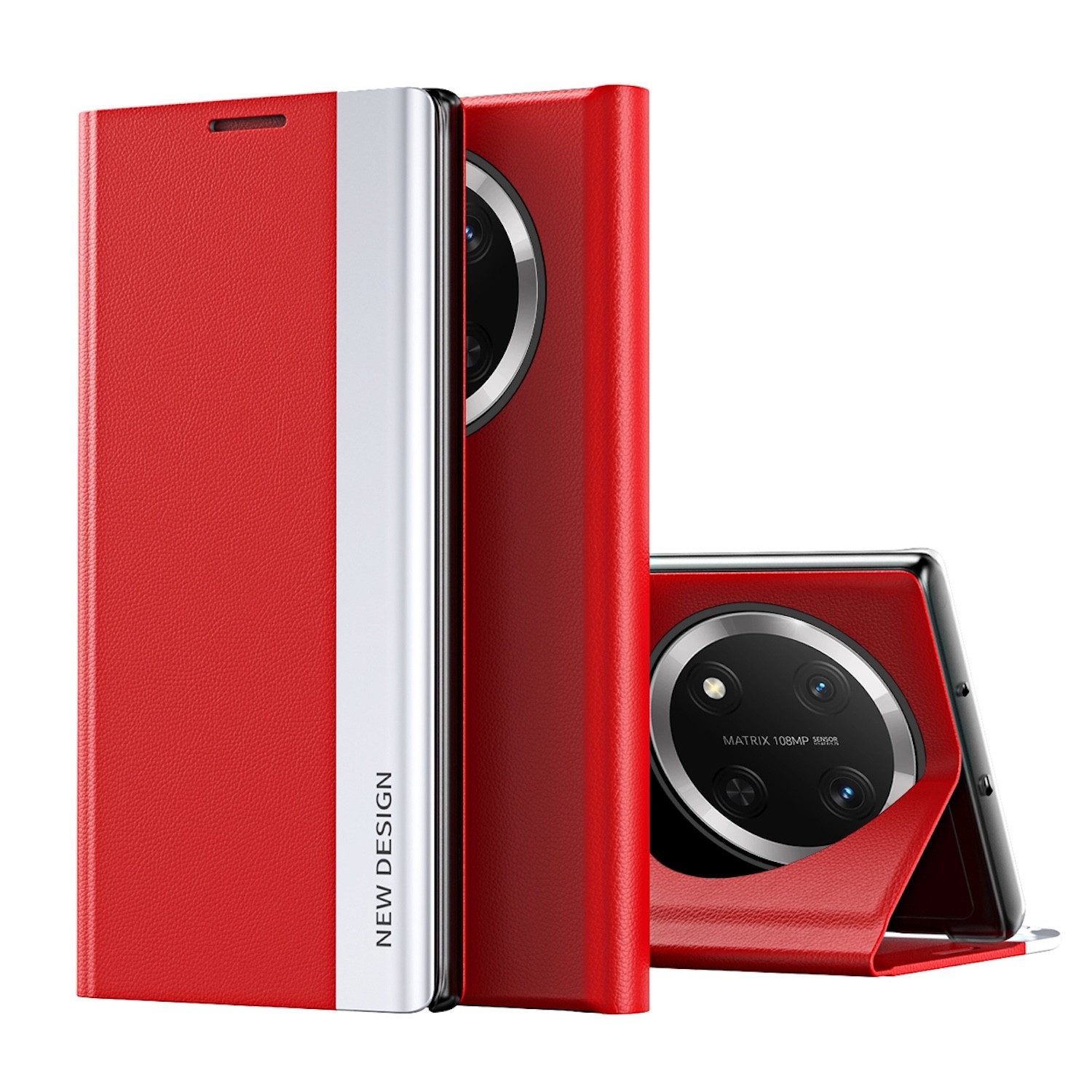 Wigento Smartphone-Hülle Für Honor Magic 7 Lite / X9c Electroplated Flip Kunstleder Hülle Rot, Seiten-Elektroplattierung, Flip-Stand, Adsorptionsfunktion