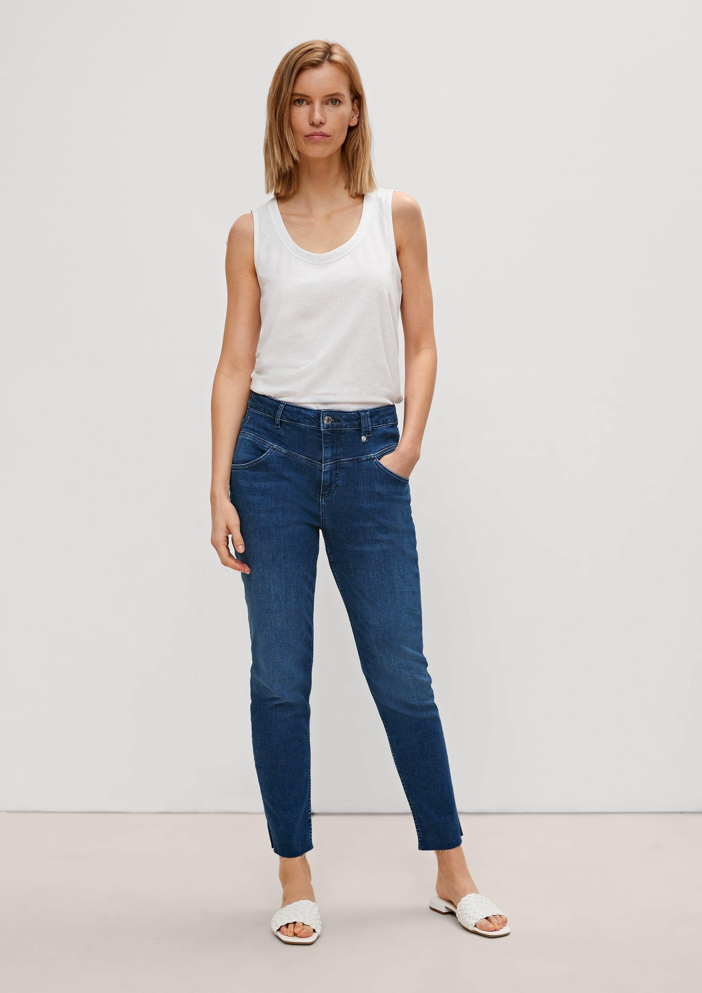 Comma 7/8-Jeans Slim: 7/8-Jeans mit High Waist Leder-Patch