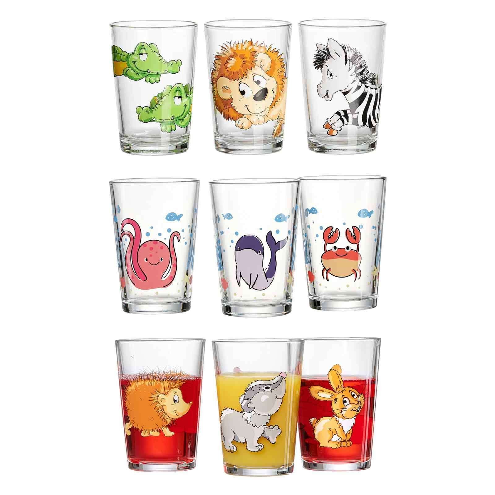 Ritzenhoff & Breker Kinderbecher Tiere Kindergläser 205 ml 9er Set, 9-tlg., Glas