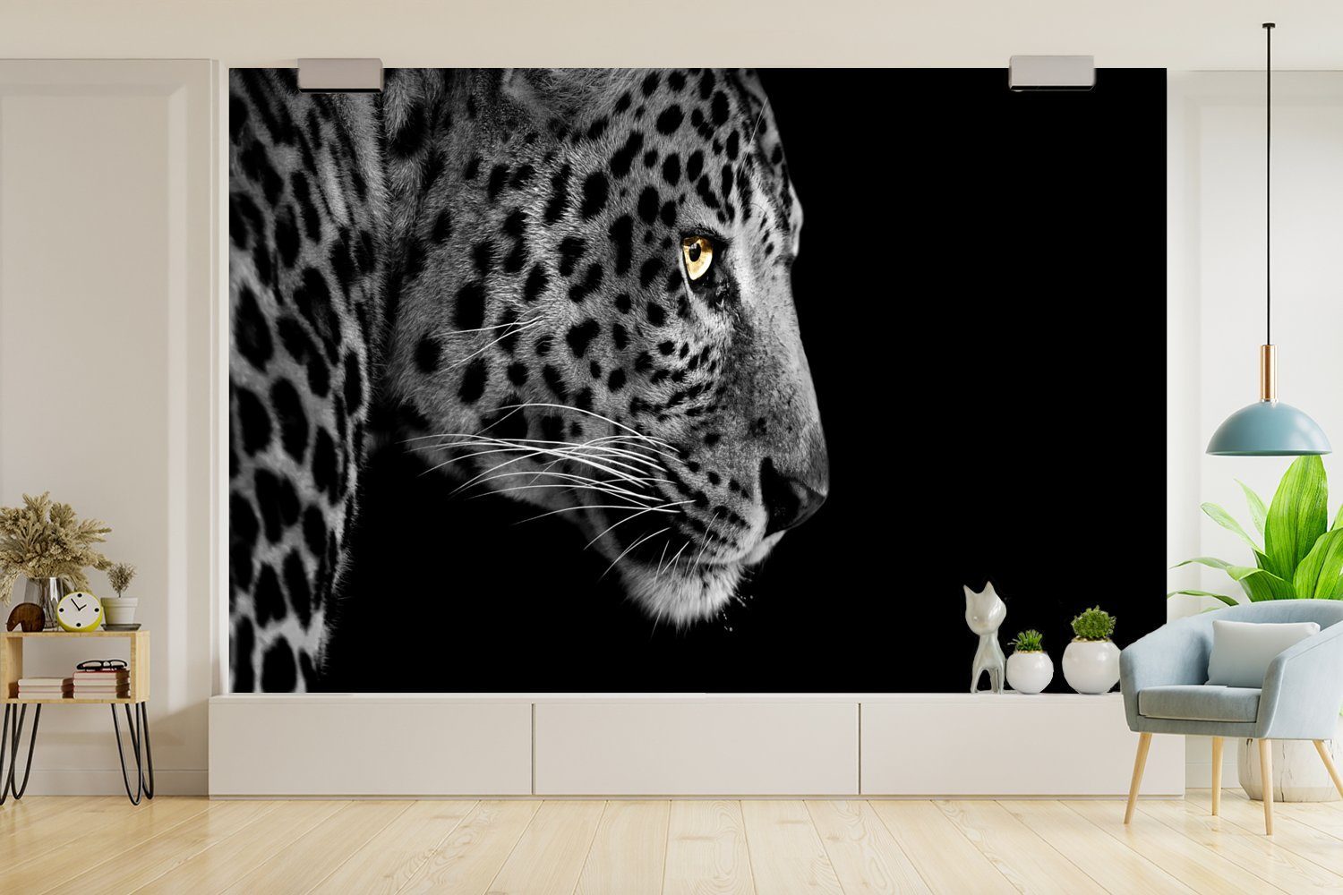 MuchoWow Fototapete Leopard bedruckt, Kinderzimmer, - Tapete Matt, Wohnzimmer, für Wallpaper Vinyl - Schlafzimmer, (6 - Pelz, St), Schwarz Weiß
