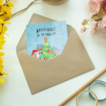 Mr. & Mrs. Panda Grußkarte Weihnachtsbaum schmücken - Eisblau - Geschenk, Nikolaus, Advent, Gruß, Hochglänzende Veredelung