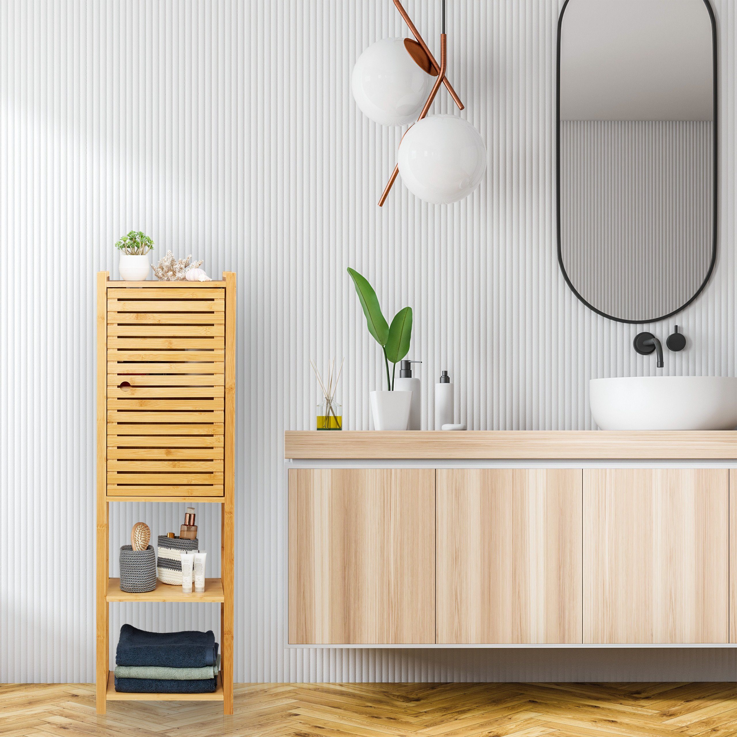 relaxdays Badregal Bambus mit Tür günstig online kaufen