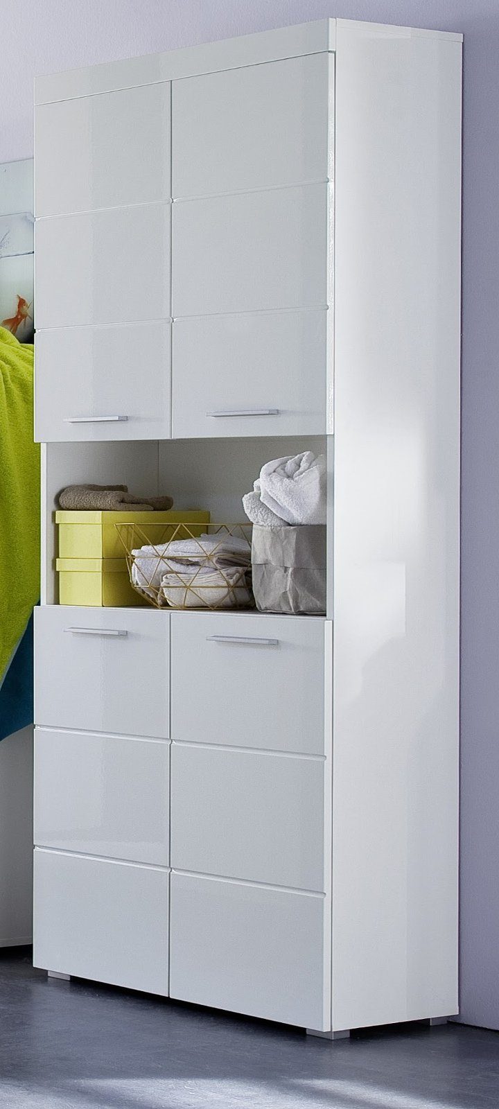 trendteam Hochschrank Amanda (Badschrank / Mehrzweckschrank in weiß, 4-türig) 8 Fächer