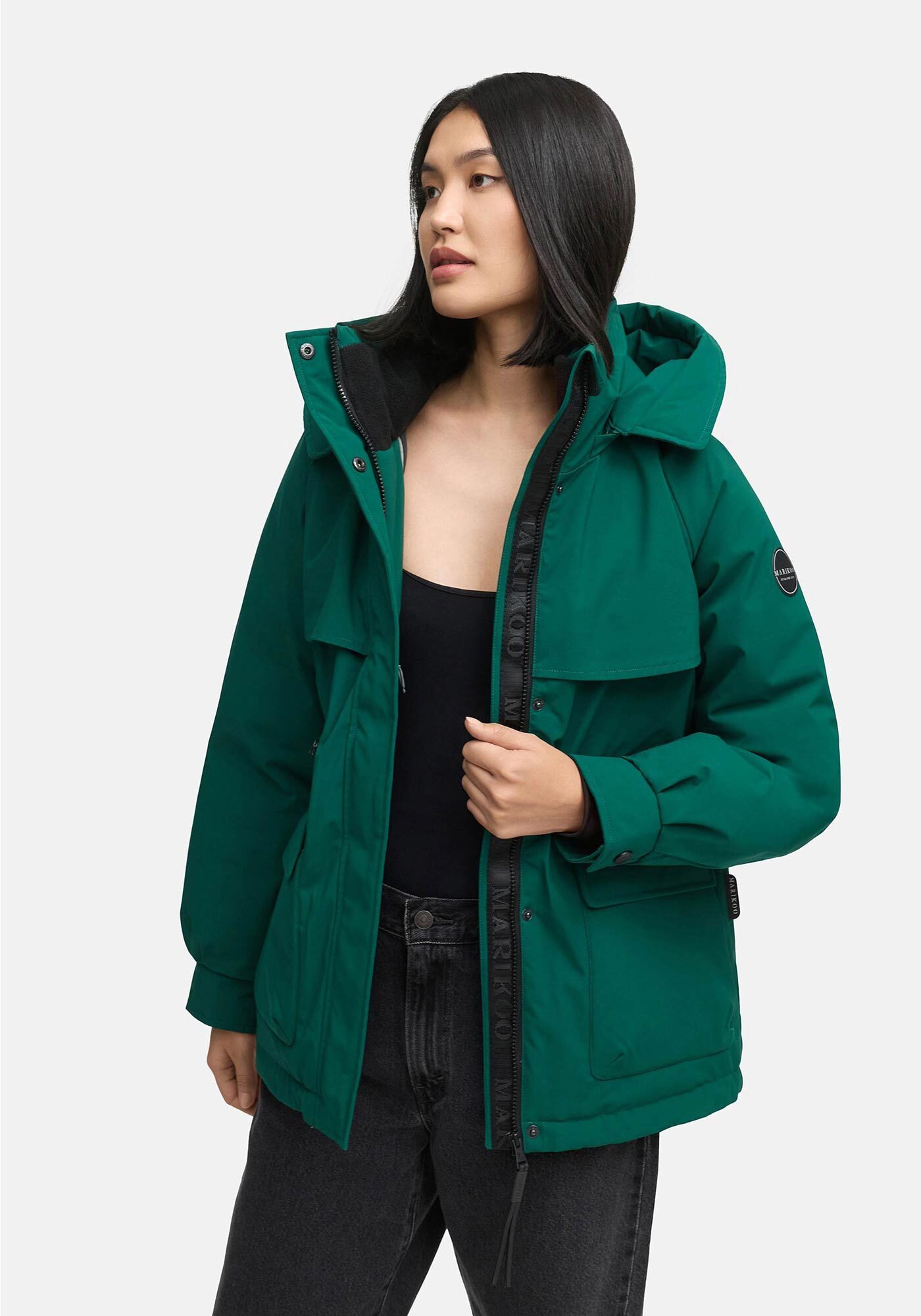 Marikoo Winterjacke Shigaraa mit abnehmbarer Kapuze und Gummizug an der Taille