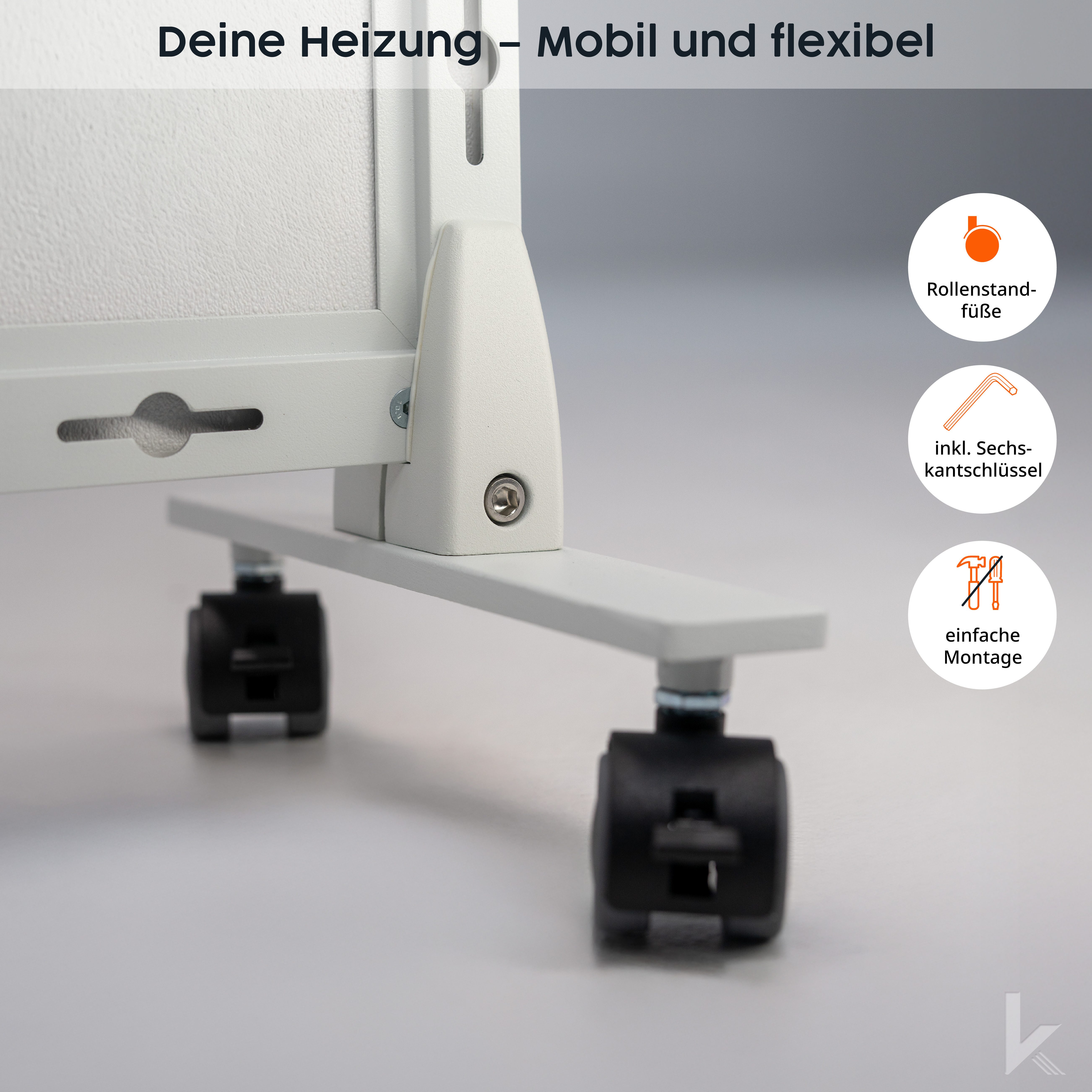 Könighaus Infrarotheizung Könighaus mobile Standheizung 600W mit LED Smart Thermostat, Made in Germany, Rollenstandfüße mit Feststellbremse