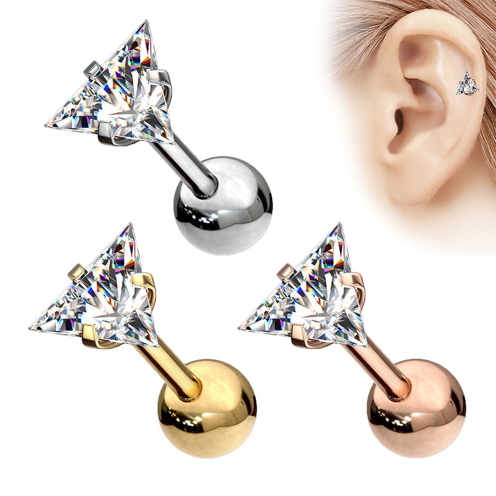 Taffstyle Piercing-Set Tragus Chirurgenstahl mit Dreieck Zirkonia Silber 1,2mm x 6mm x 3mm (Knorpel Tragus Conch Orbital Ohrring Piercing Ohrpiercing), Helix Kn – Bild 4 von 4