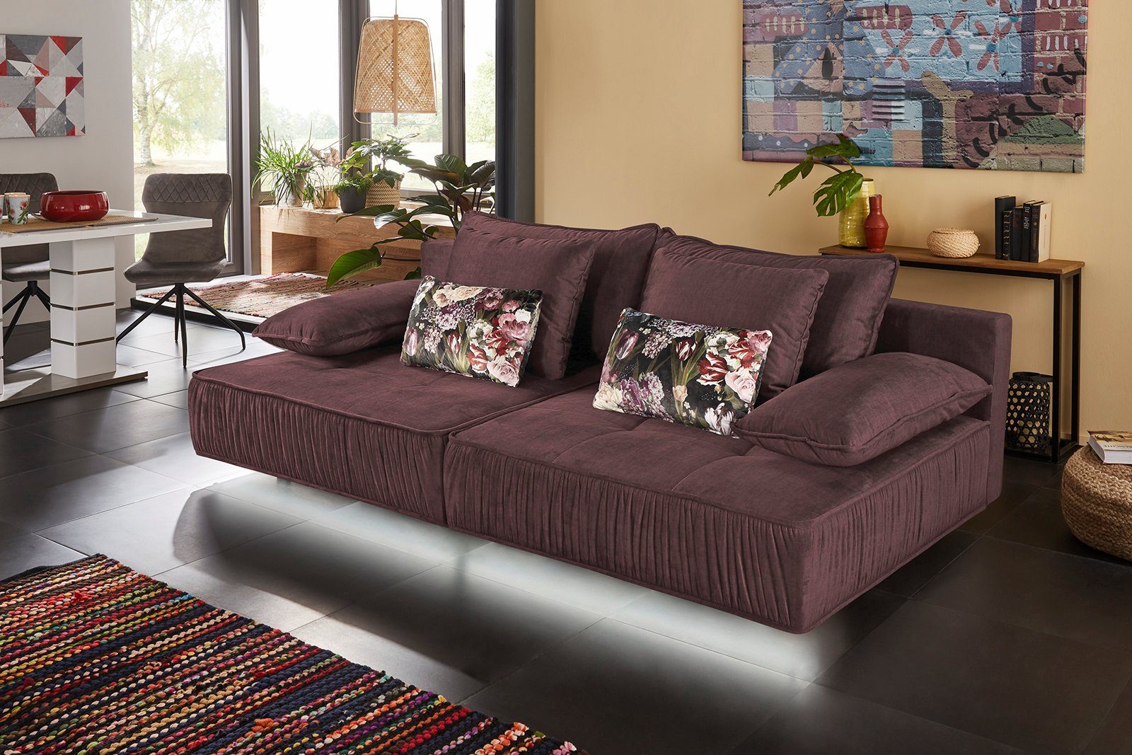 Optik aubergine indirekter | aubergine Marrakesch, mit Big-Sofa LED-Ambiente-Beleuchtung, schwebende Jockenhöfer Gruppe