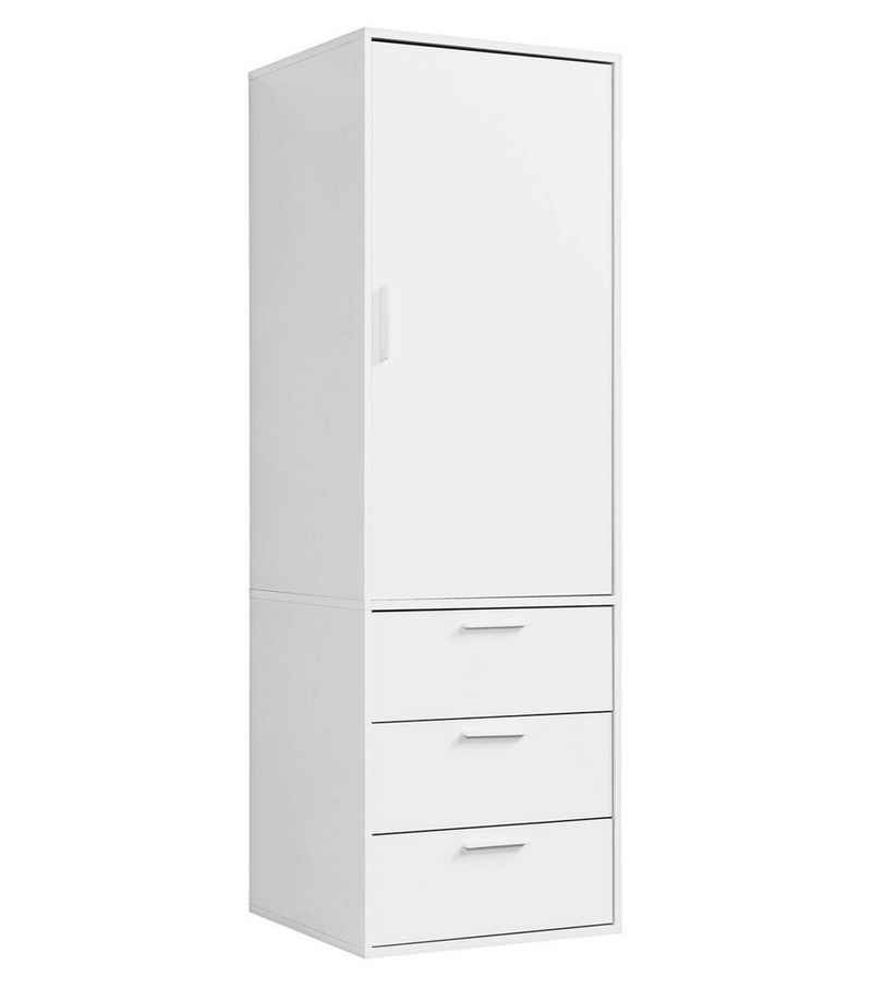 mokebo Kleiderschrank Der Grenzenlose (1-Türig & 3 Schubladen) Garderobenschrank, Schlafzimmerschrank oder Schrank klein in Weiß