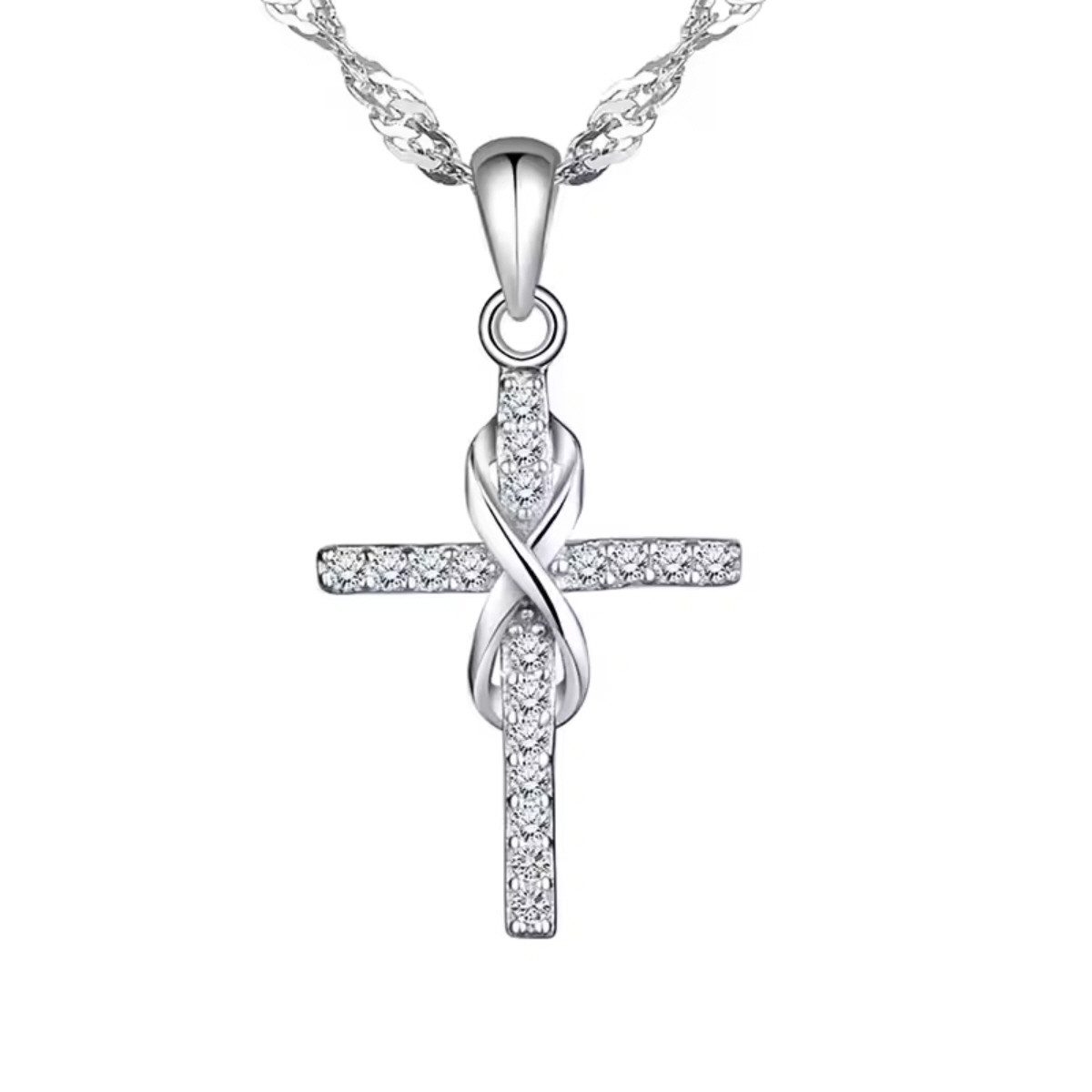 ELLAWIL Silberkette Jesuskreuz Kirchenschmuck Halskette mit Kreuz Anhänger Zirkonia (GESCHENKIDEE, Kettenlänge 50 cm, Sterlingsilber 925), inklusive Geschenkschachtel