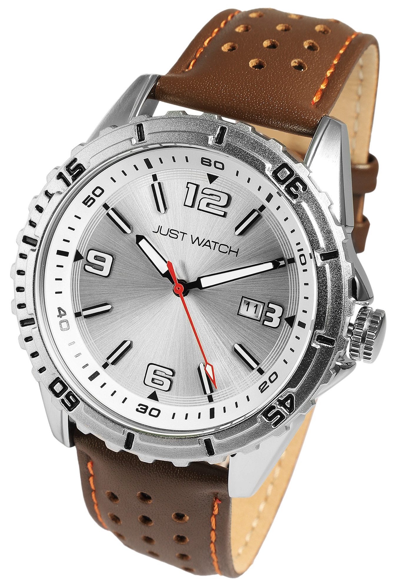 JUST WATCH Quarzuhr JW20191 mit Echt Lederband, 5ATM, sportlich, D: 43 mm