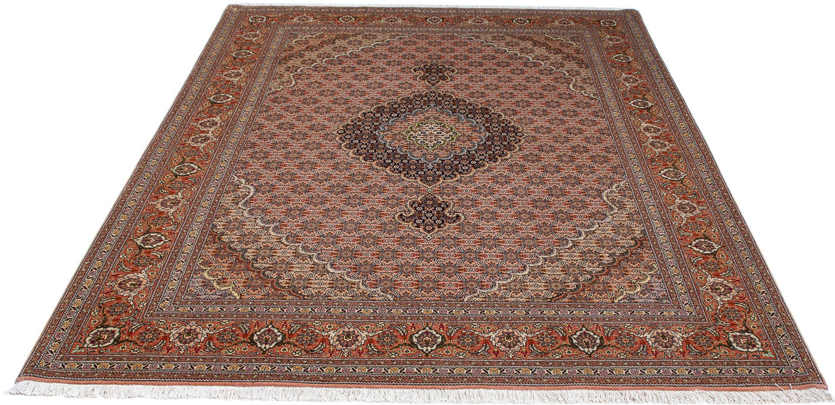 Orientteppich Perser - Täbriz - 204 x 151 cm - hellbraun, morgenland, rechteckig, Höhe: 10 mm, Wohnzimmer, Handgeknüpft, Einzelstück mit Zertifikat