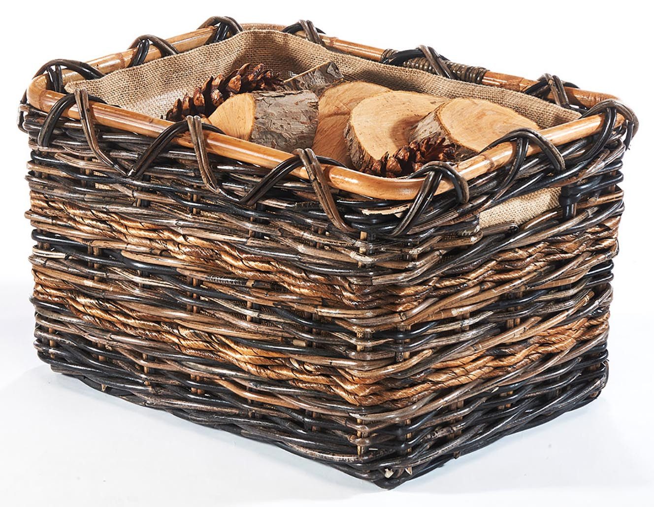 Kobolo Kaminholzkorb Holzkorb aus Rattan und Bananenblatt Jutestoff M günstig online kaufen