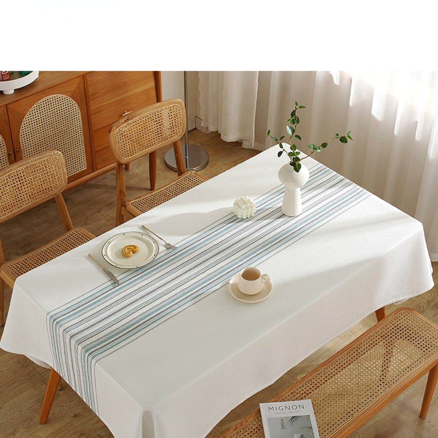 Minimalismus HOMEIDEAS Streifen Blau-Schwarz rechteckige Tischdecke (1-tlg), Leinen-Tischdecken,