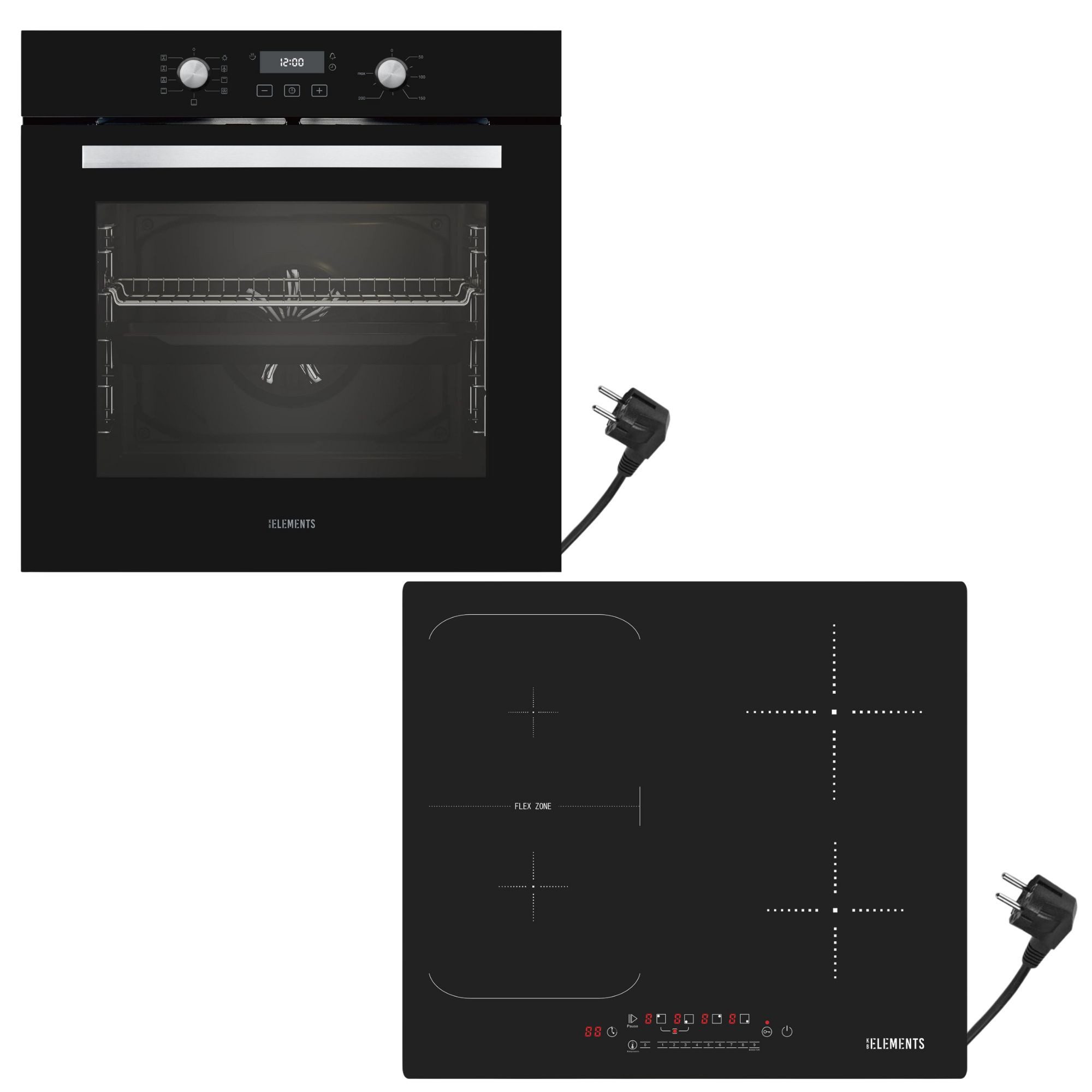 KB Elements Induktions Herd-Set KB-ELEMENTS Herdset Backofen 60cm, Induktionskochfeld mit Stecker 60cm, Aqua Clean, Circle Fan Heater, Einfache Installation